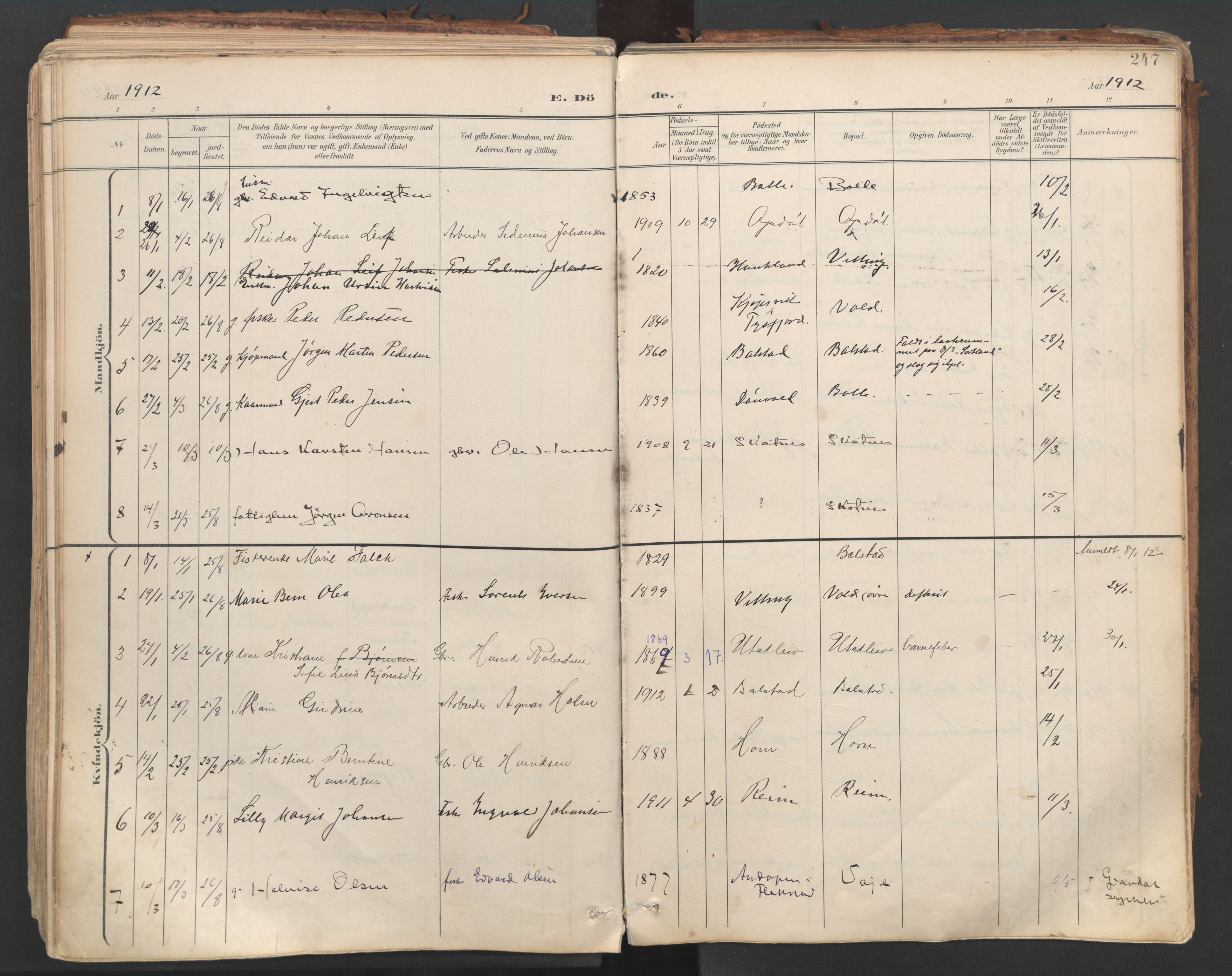 Ministerialprotokoller, klokkerbøker og fødselsregistre - Nordland, SAT/A-1459/881/L1154: Parish register (official) no. 881A07, 1907-1918, p. 247