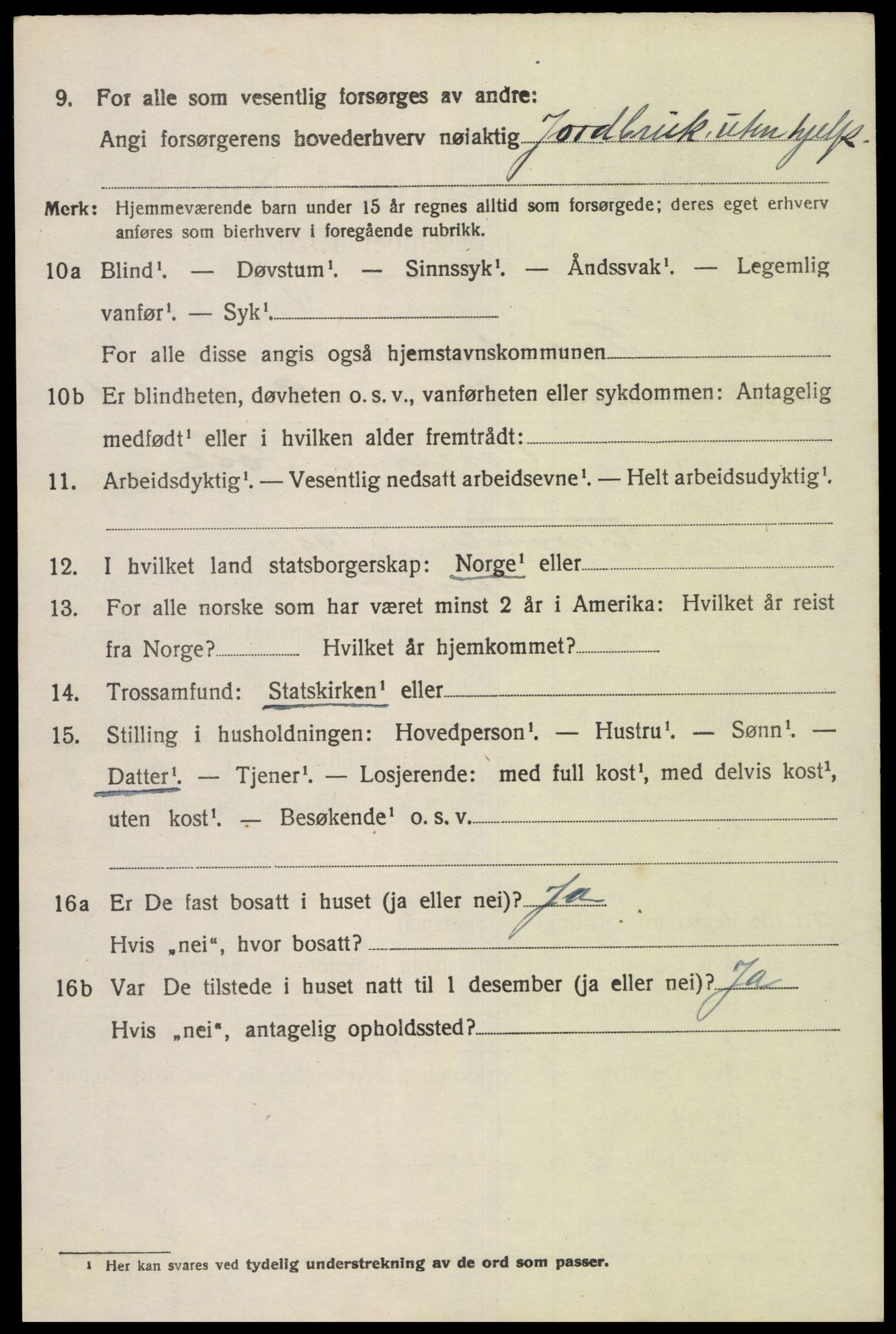 SAK, 1920 census for Tveit, 1920, p. 1991