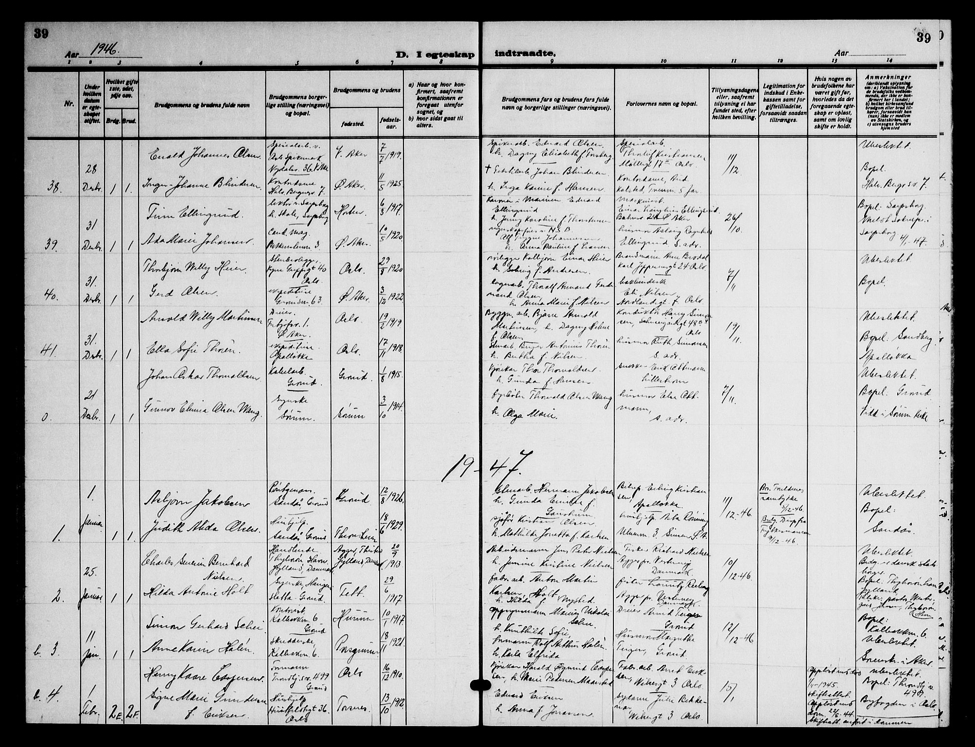 Østre Aker prestekontor Kirkebøker, AV/SAO-A-10840/G/Gb/L0003: Parish register (copy) no. II 3, 1935-1948, p. 39