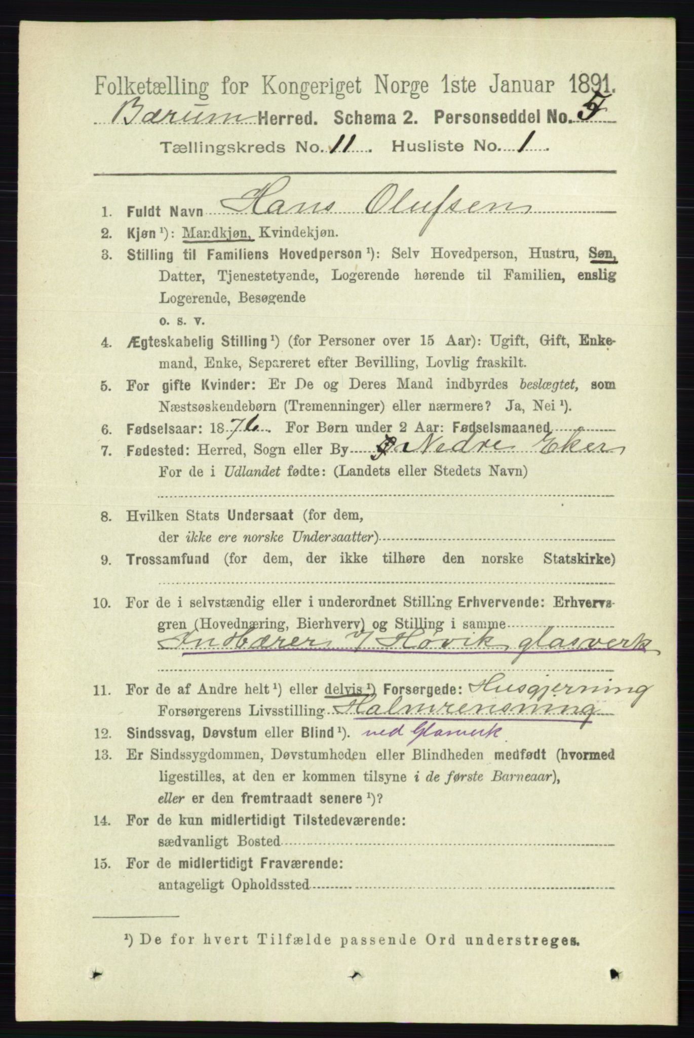 RA, 1891 census for 0219 Bærum, 1891, p. 7190