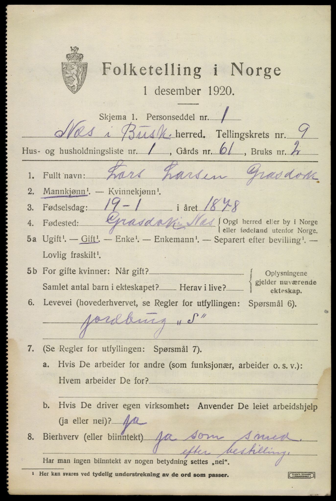 SAKO, 1920 census for Nes (Buskerud), 1920, p. 5832