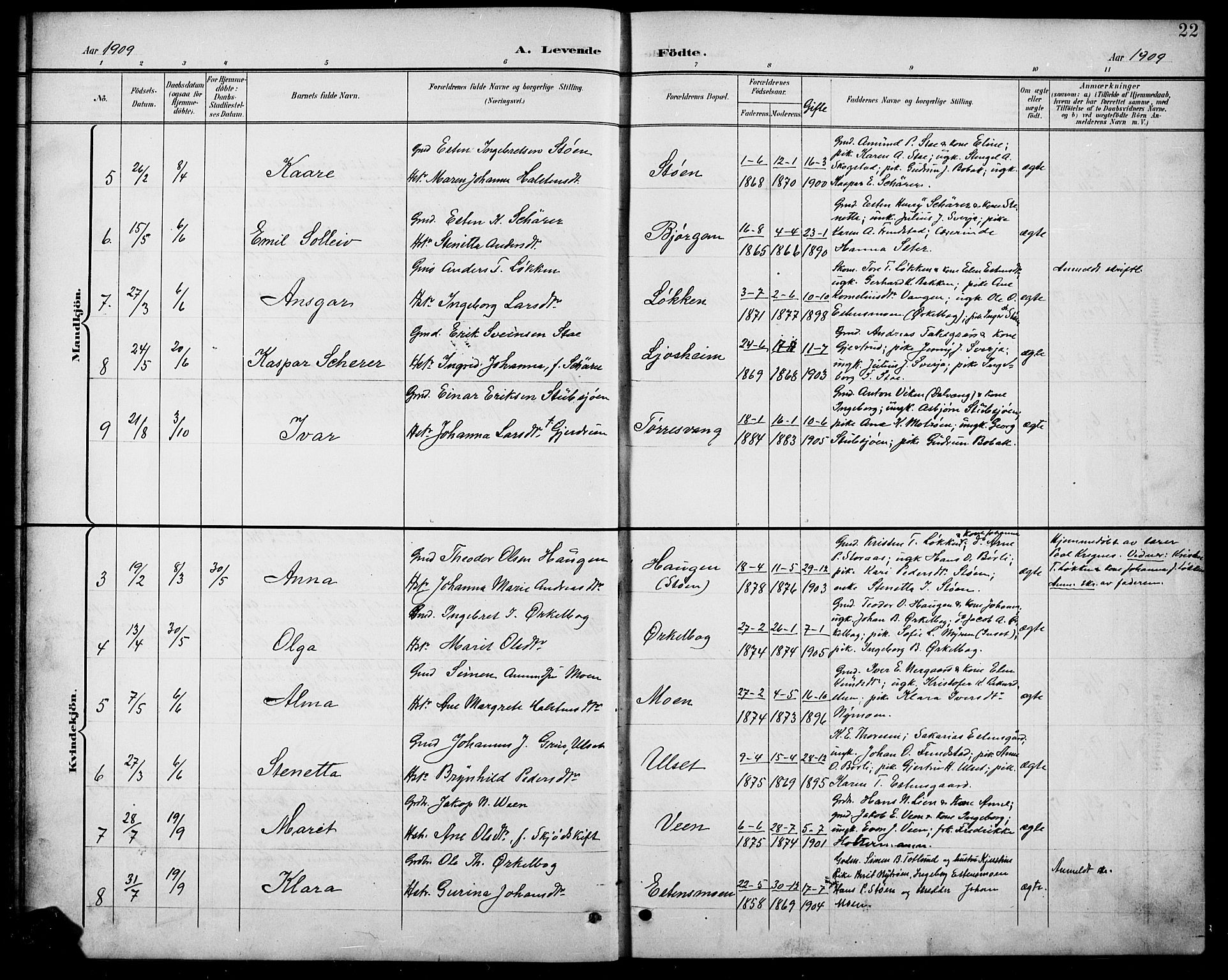 Kvikne prestekontor, AV/SAH-PREST-064/H/Ha/Hab/L0003: Parish register (copy) no. 3, 1896-1918, p. 22