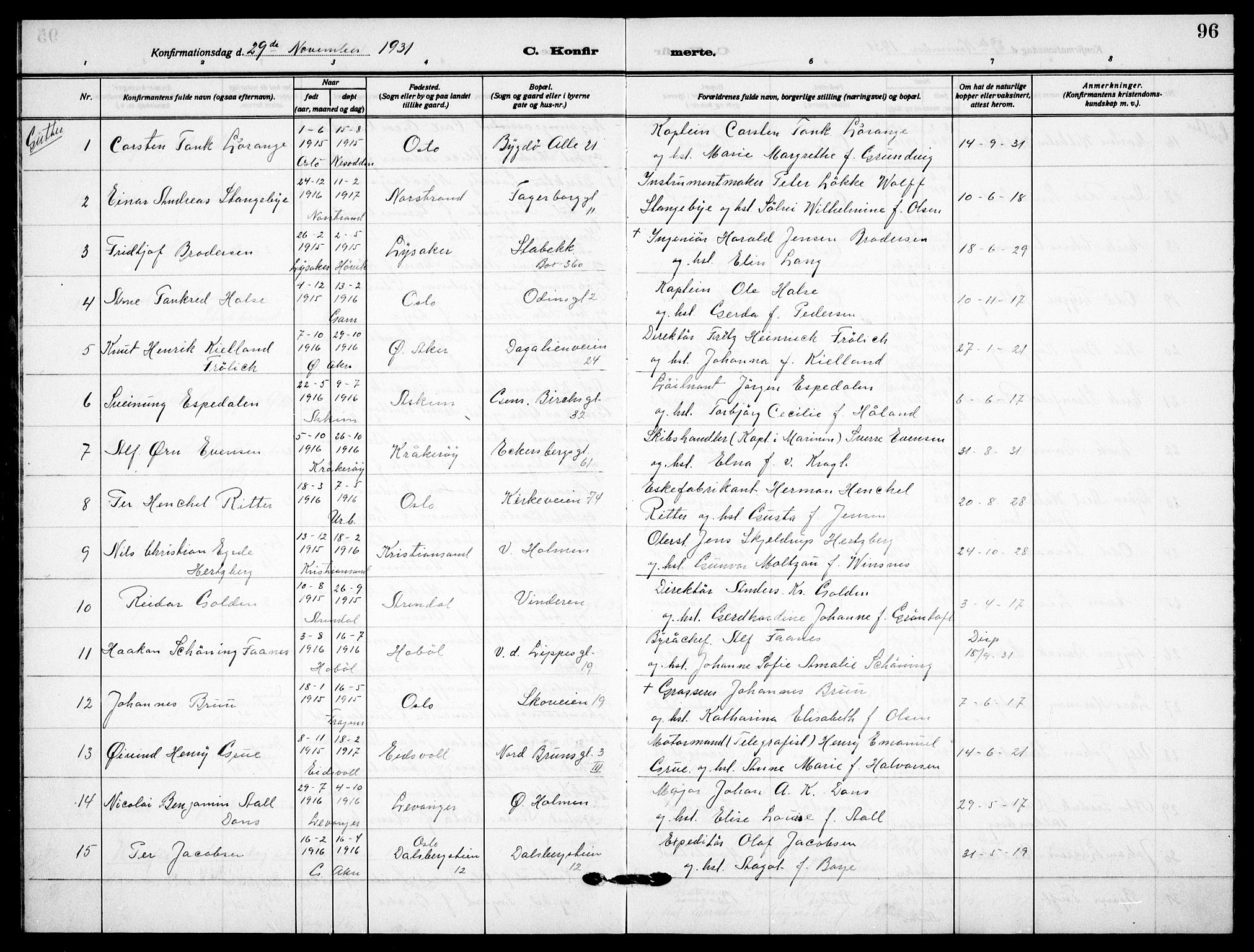 Garnisonsmenigheten Kirkebøker, AV/SAO-A-10846/F/Fa/L0017: Parish register (official) no. 17, 1926-1937, p. 96