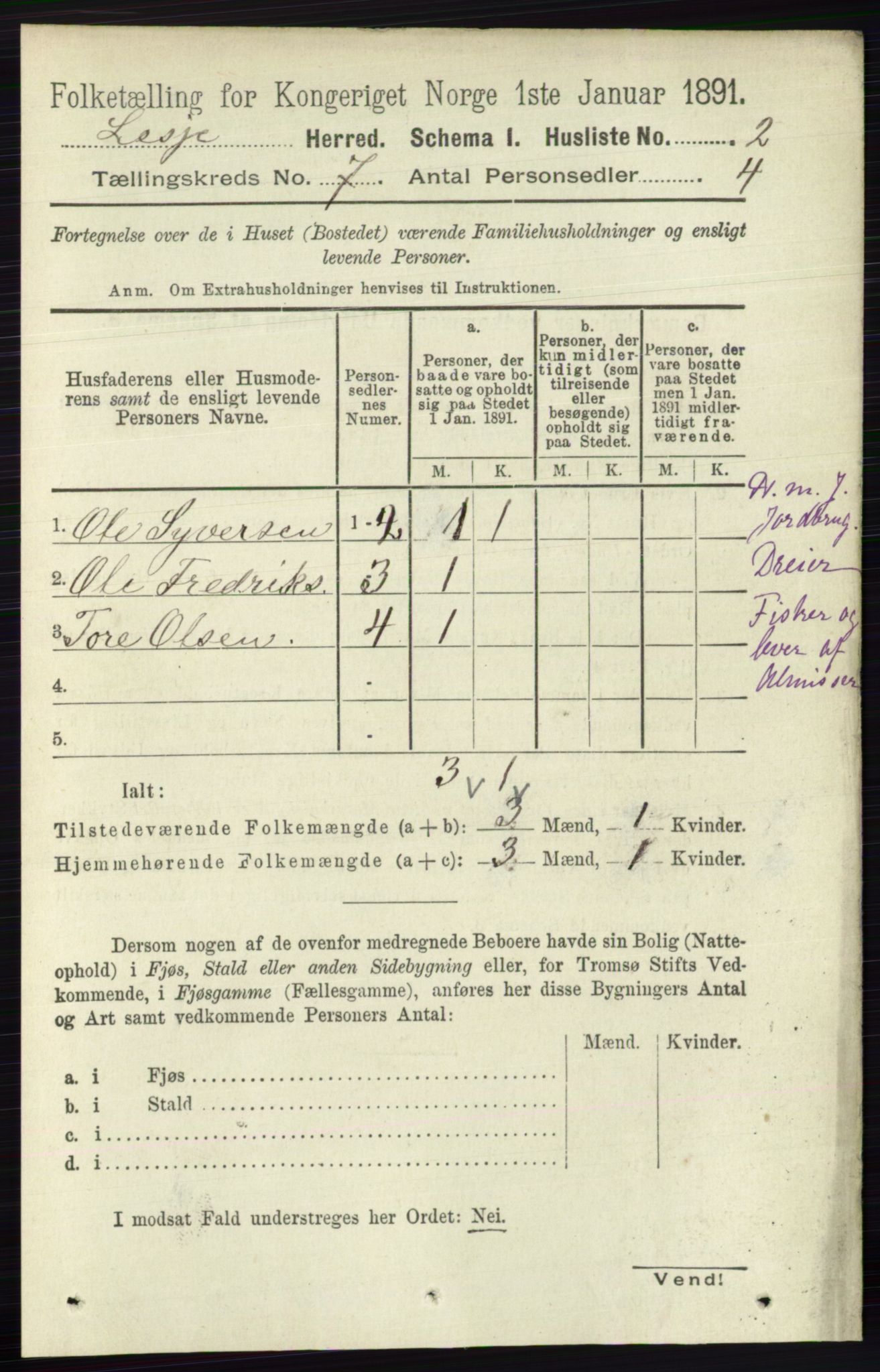 RA, 1891 census for 0512 Lesja, 1891, p. 2409