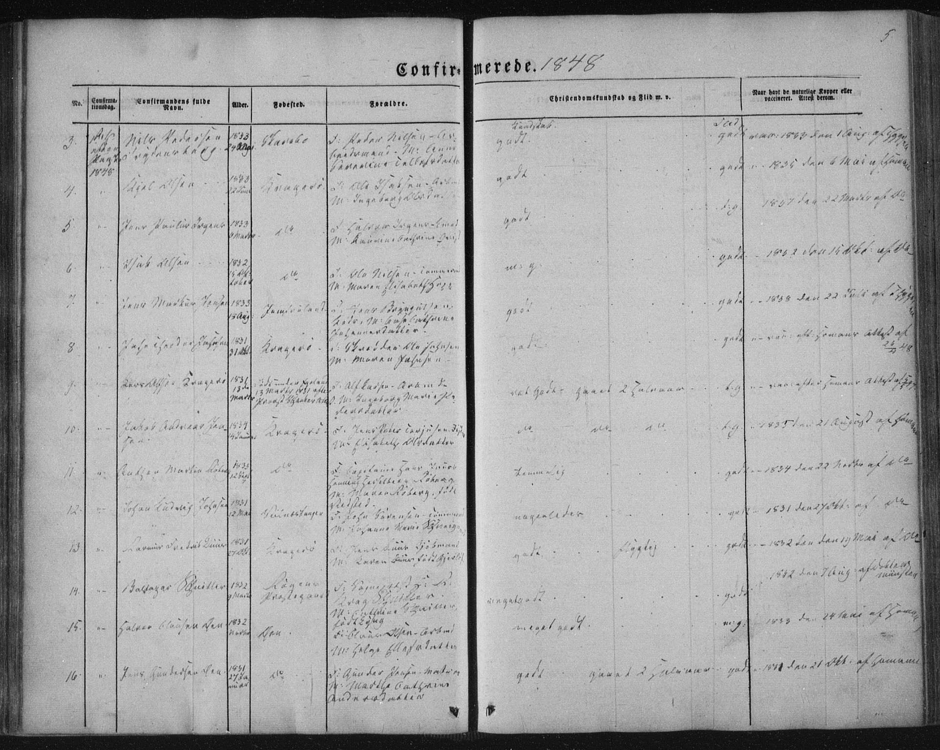 Kragerø kirkebøker, AV/SAKO-A-278/F/Fa/L0006: Parish register (official) no. 6, 1847-1861, p. 5