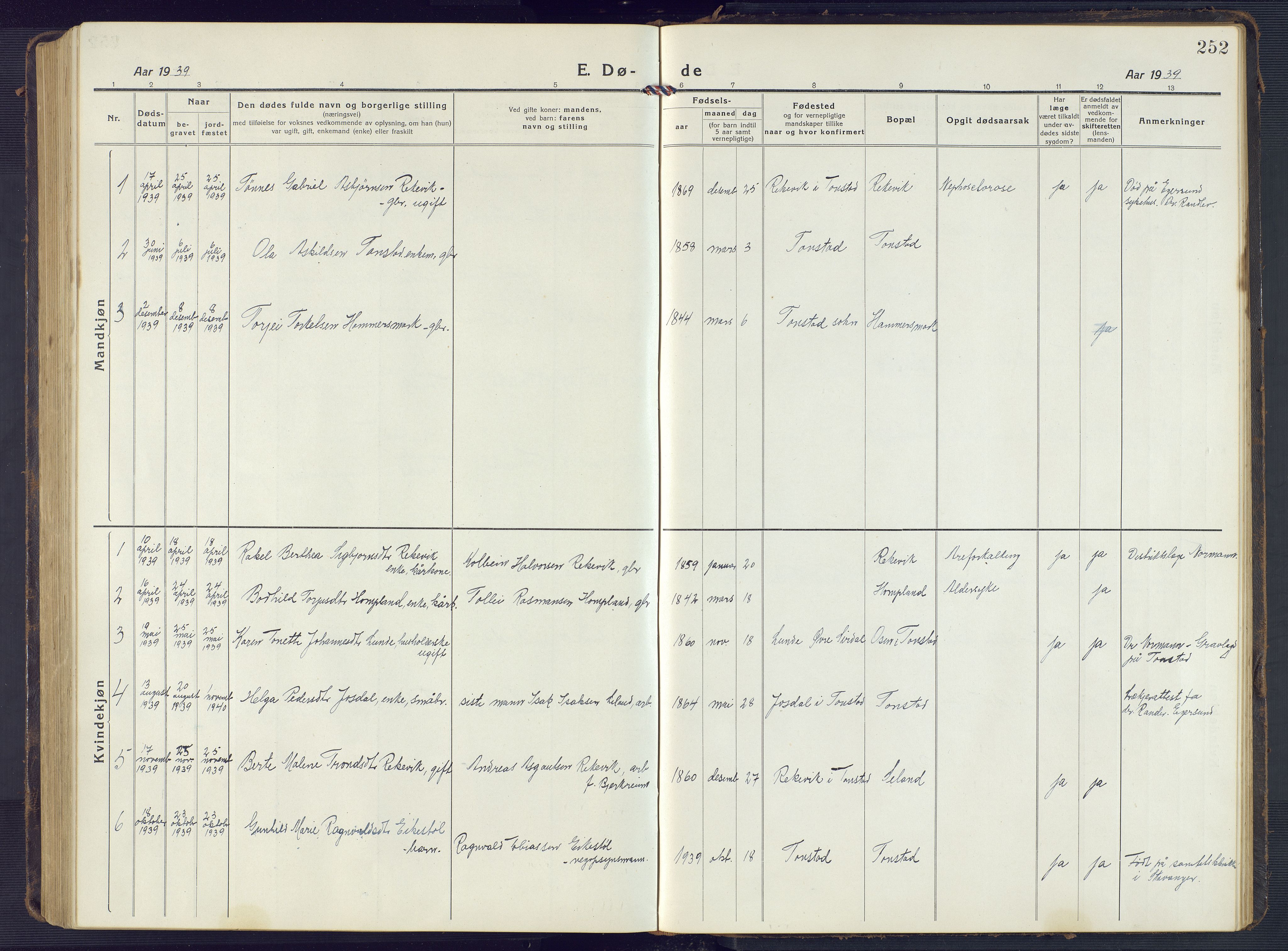 Sirdal sokneprestkontor, SAK/1111-0036/F/Fb/Fbb/L0005: Parish register (copy) no. B 5, 1916-1960, p. 252