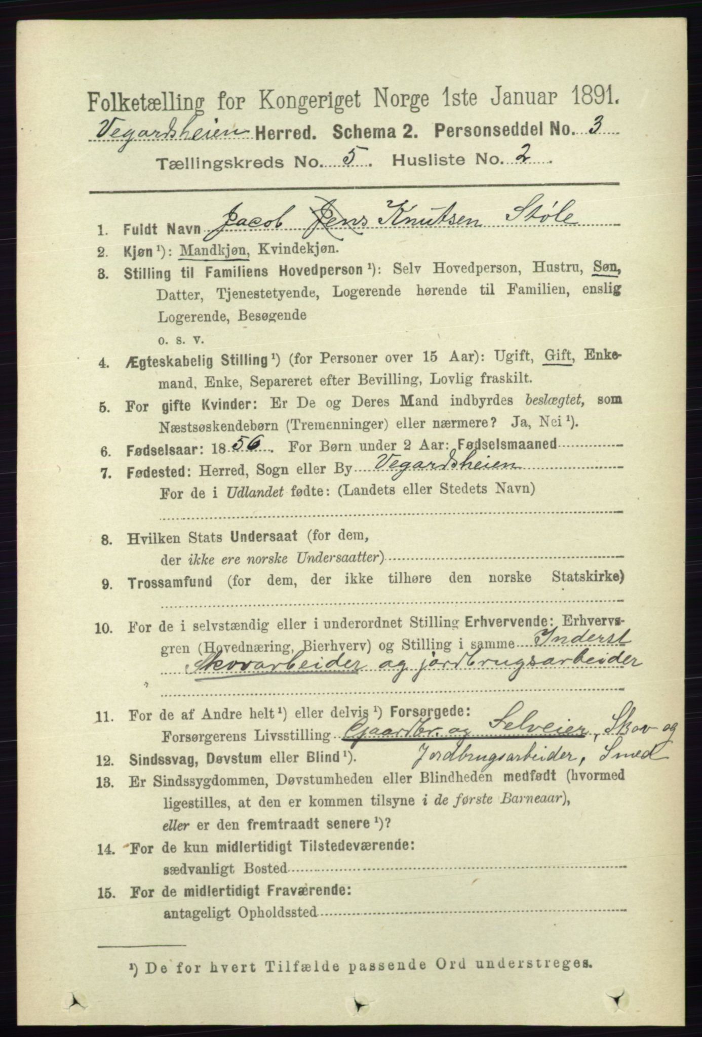 RA, 1891 census for 0912 Vegårshei, 1891, p. 979