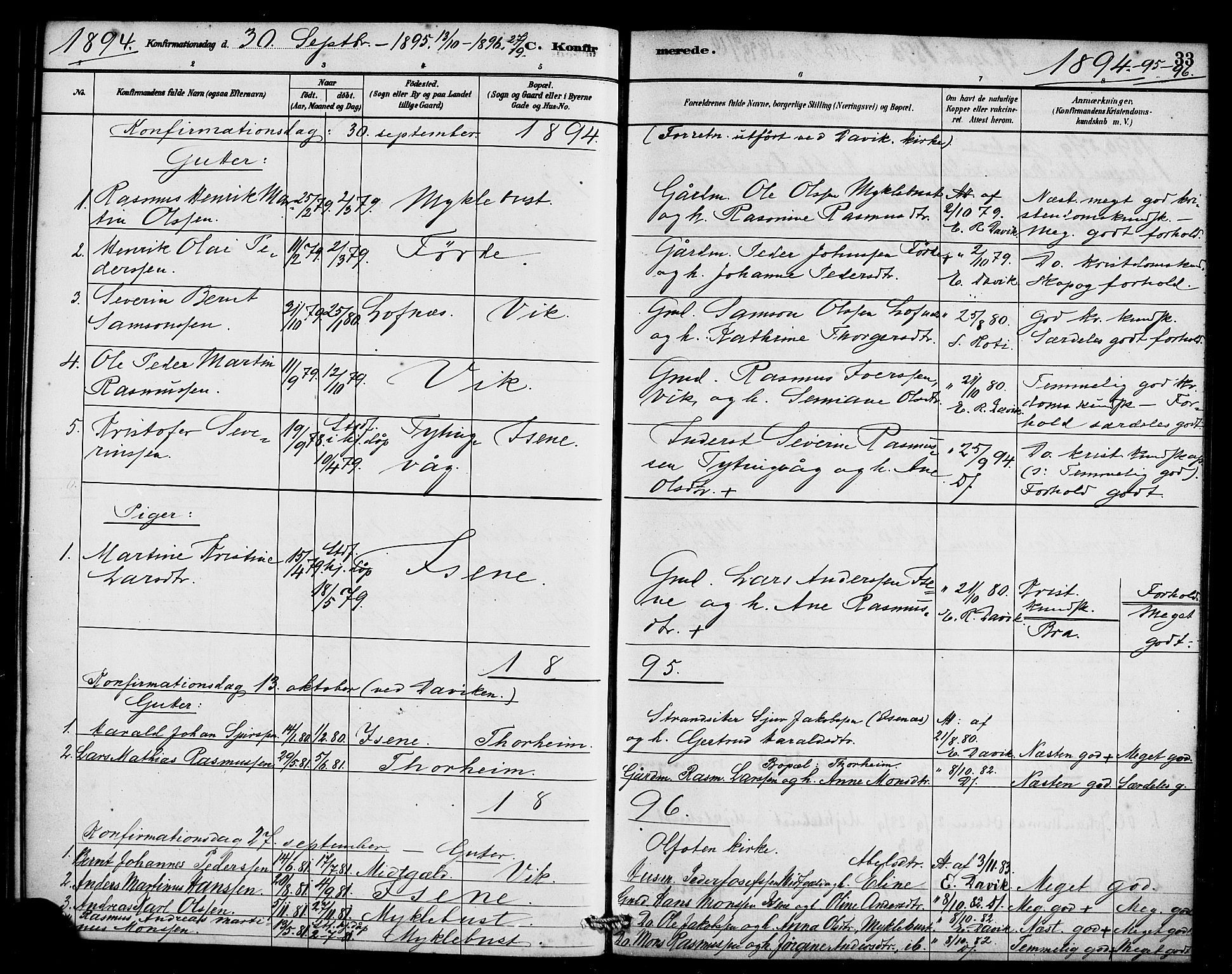 Davik sokneprestembete, SAB/A-79701/H/Haa/Haae/L0001: Parish register (official) no. E 1, 1882-1900, p. 33