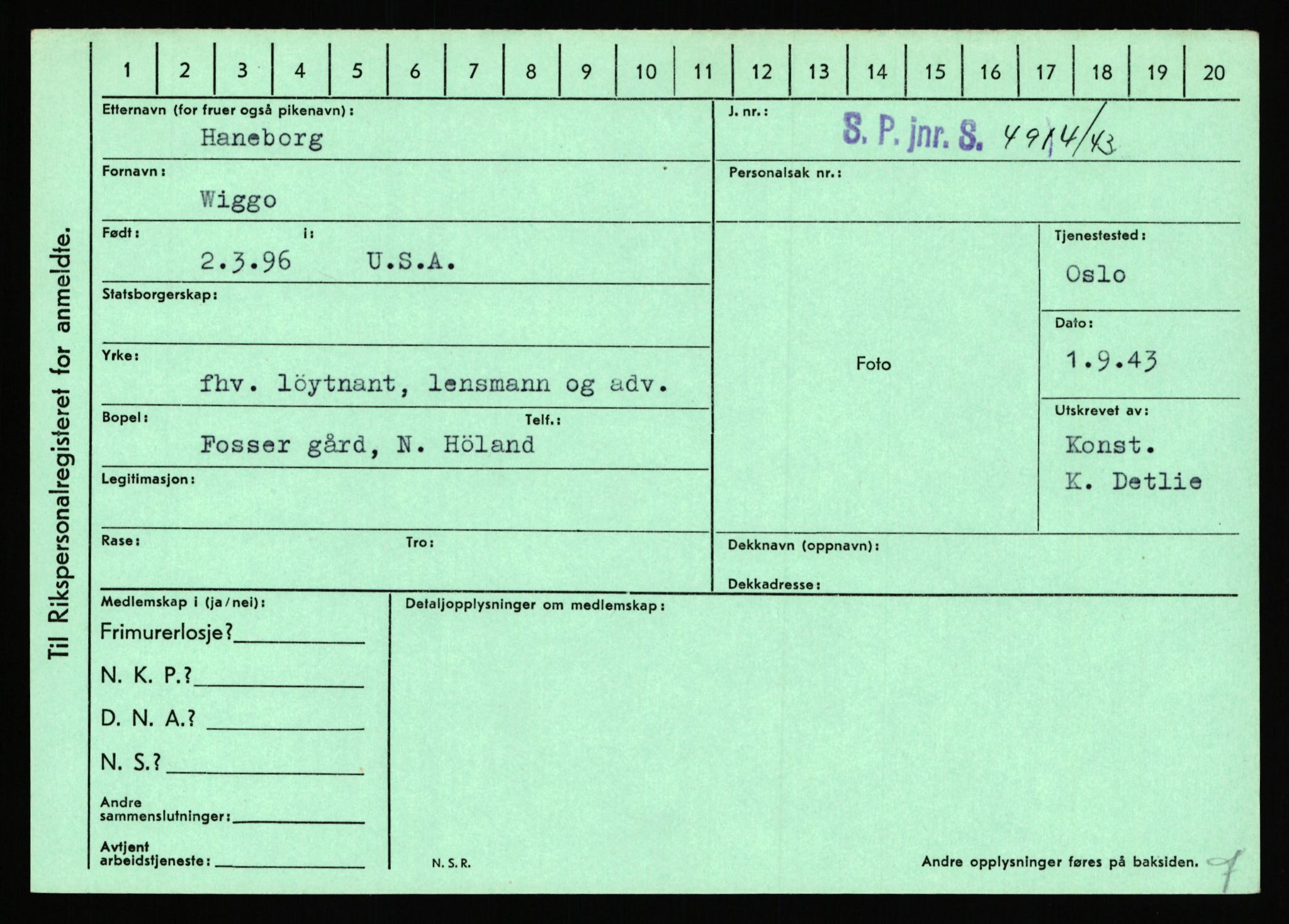 Statspolitiet - Hovedkontoret / Osloavdelingen, AV/RA-S-1329/C/Ca/L0006: Hanche - Hokstvedt, 1943-1945, p. 20