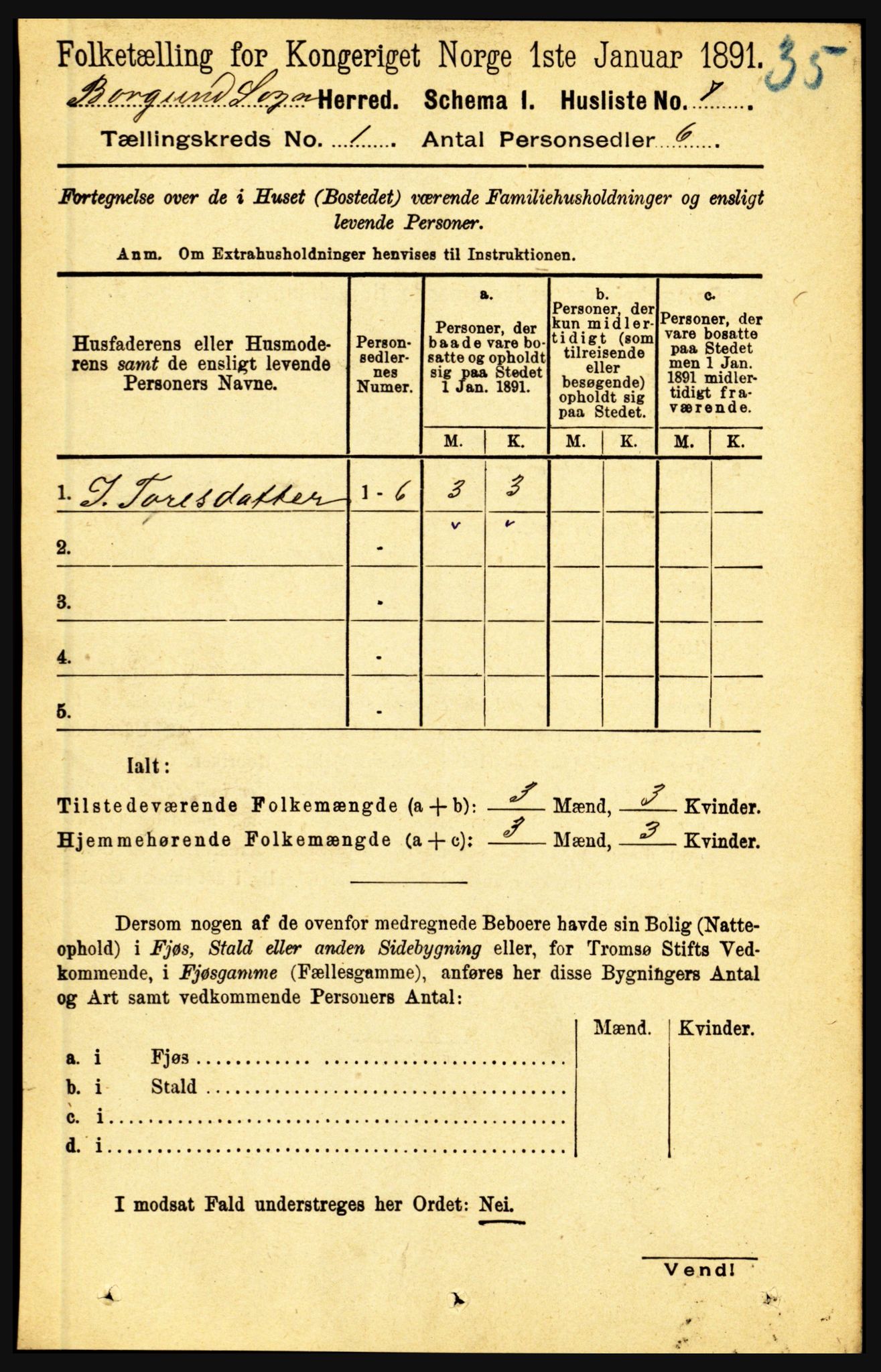RA, 1891 census for 1423 Borgund, 1891, p. 20