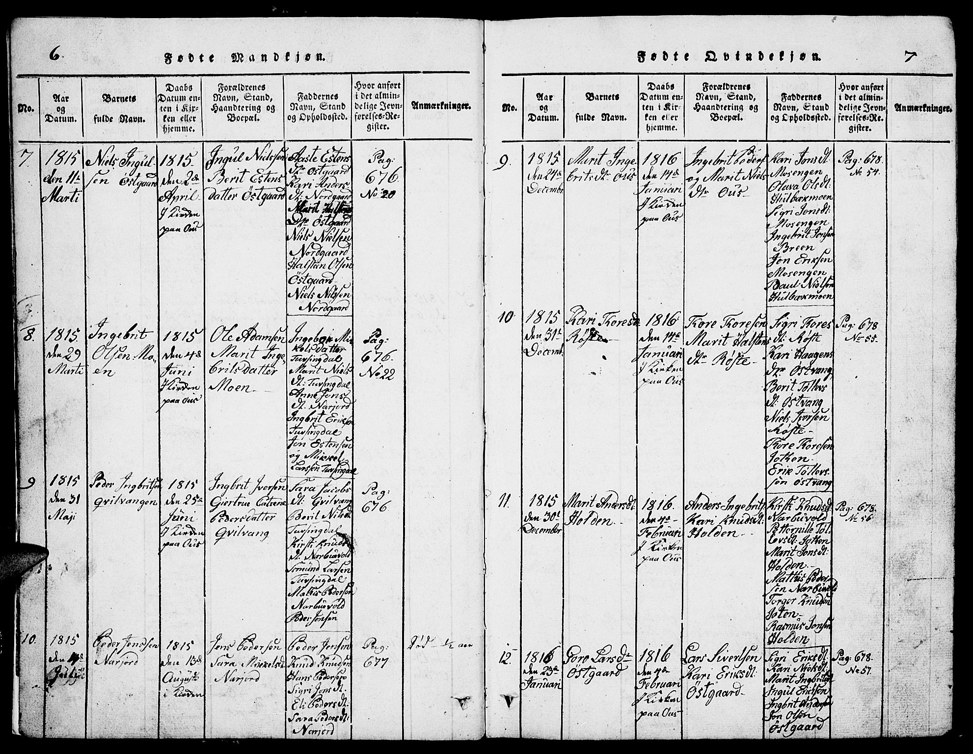 Tolga prestekontor, AV/SAH-PREST-062/L/L0002: Parish register (copy) no. 2, 1815-1844, p. 6-7