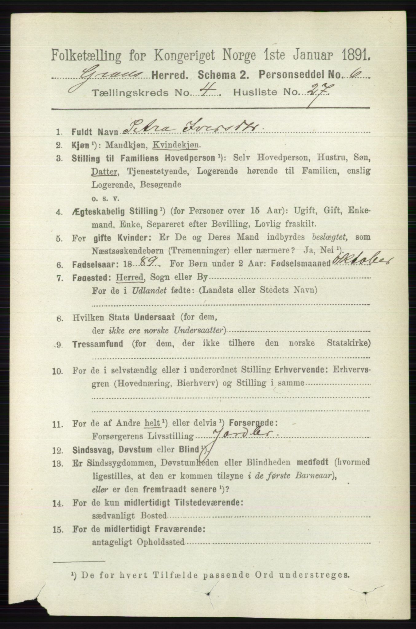 RA, 1891 census for 0534 Gran, 1891, p. 1330