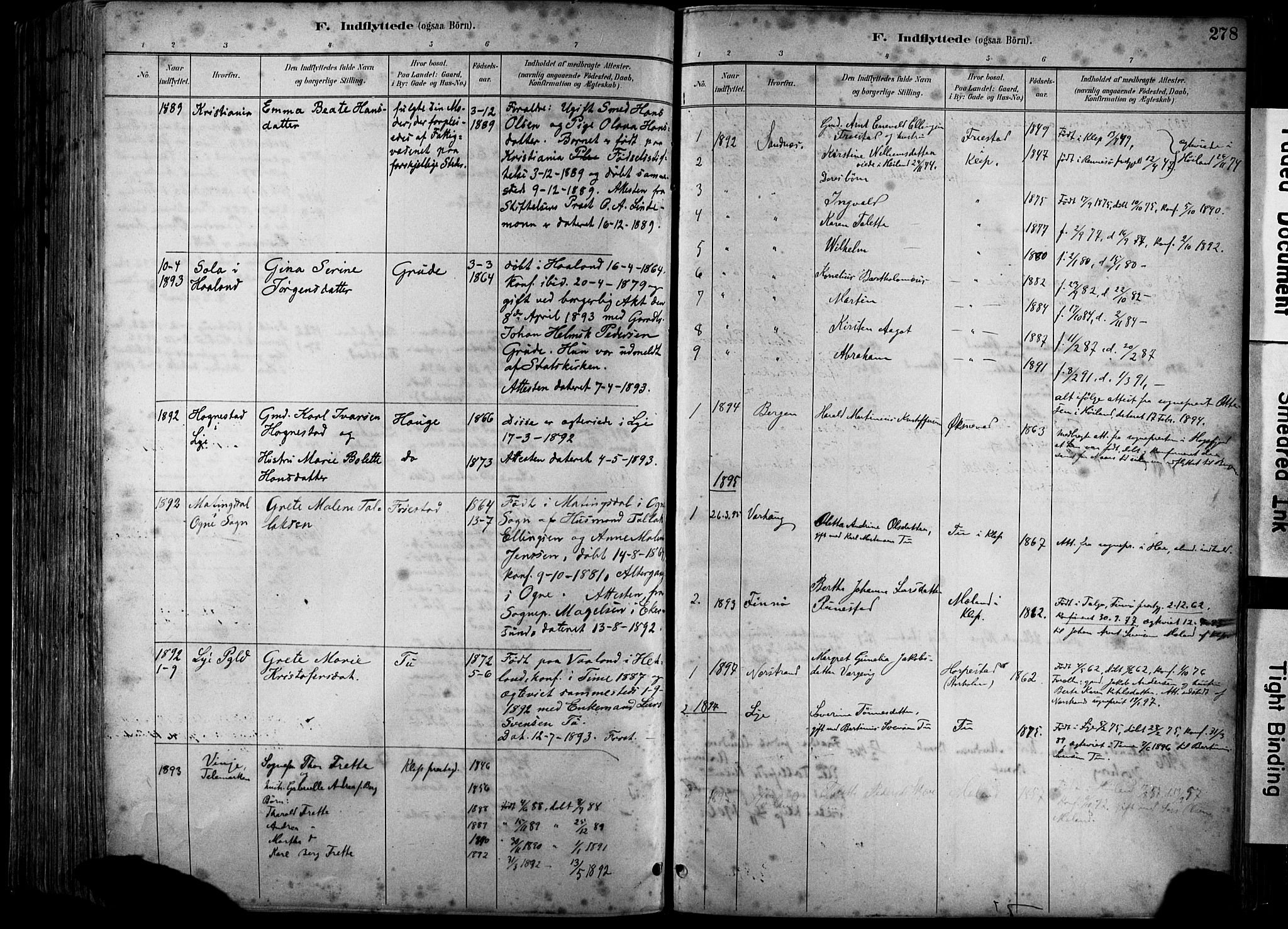 Klepp sokneprestkontor, SAST/A-101803/001/3/30BA/L0009: Parish register (official) no. A 7, 1886-1915, p. 278