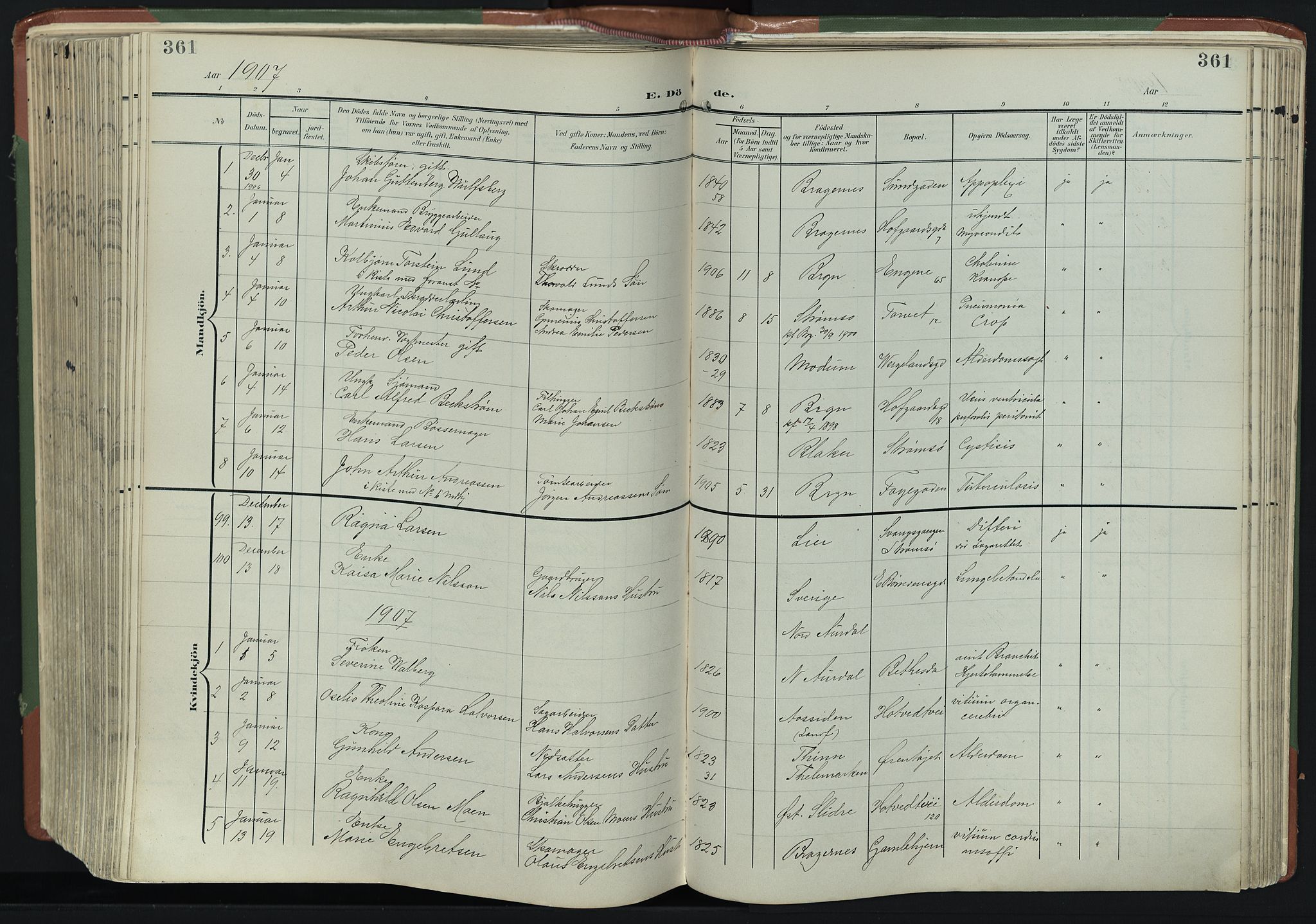 Bragernes kirkebøker, SAKO/A-6/F/Fb/L0009: Parish register (official) no. II 9, 1902-1911, p. 361