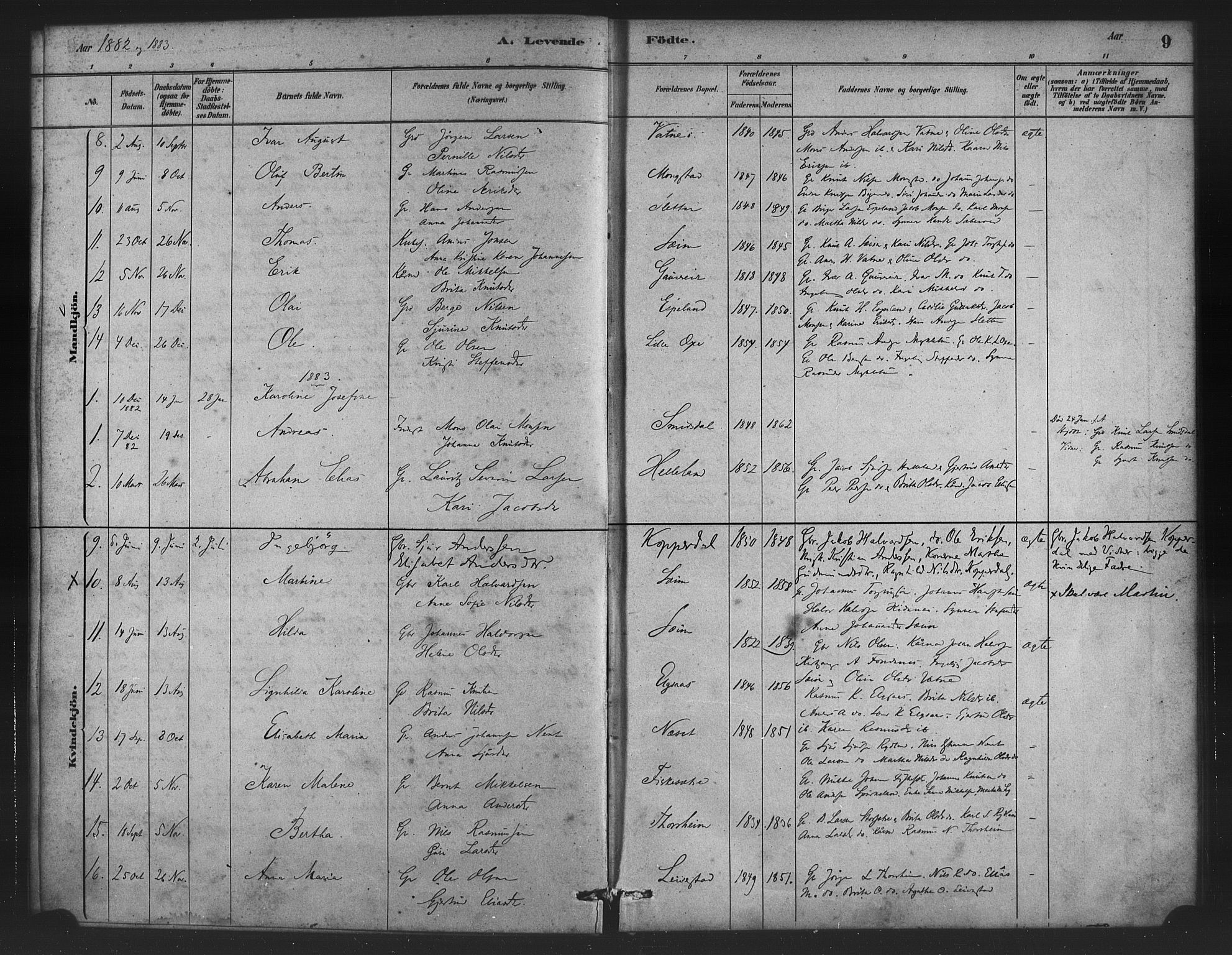 Alversund Sokneprestembete, SAB/A-73901/H/Ha/Haa/Haad/L0001: Parish register (official) no. D 1, 1880-1898, p. 9