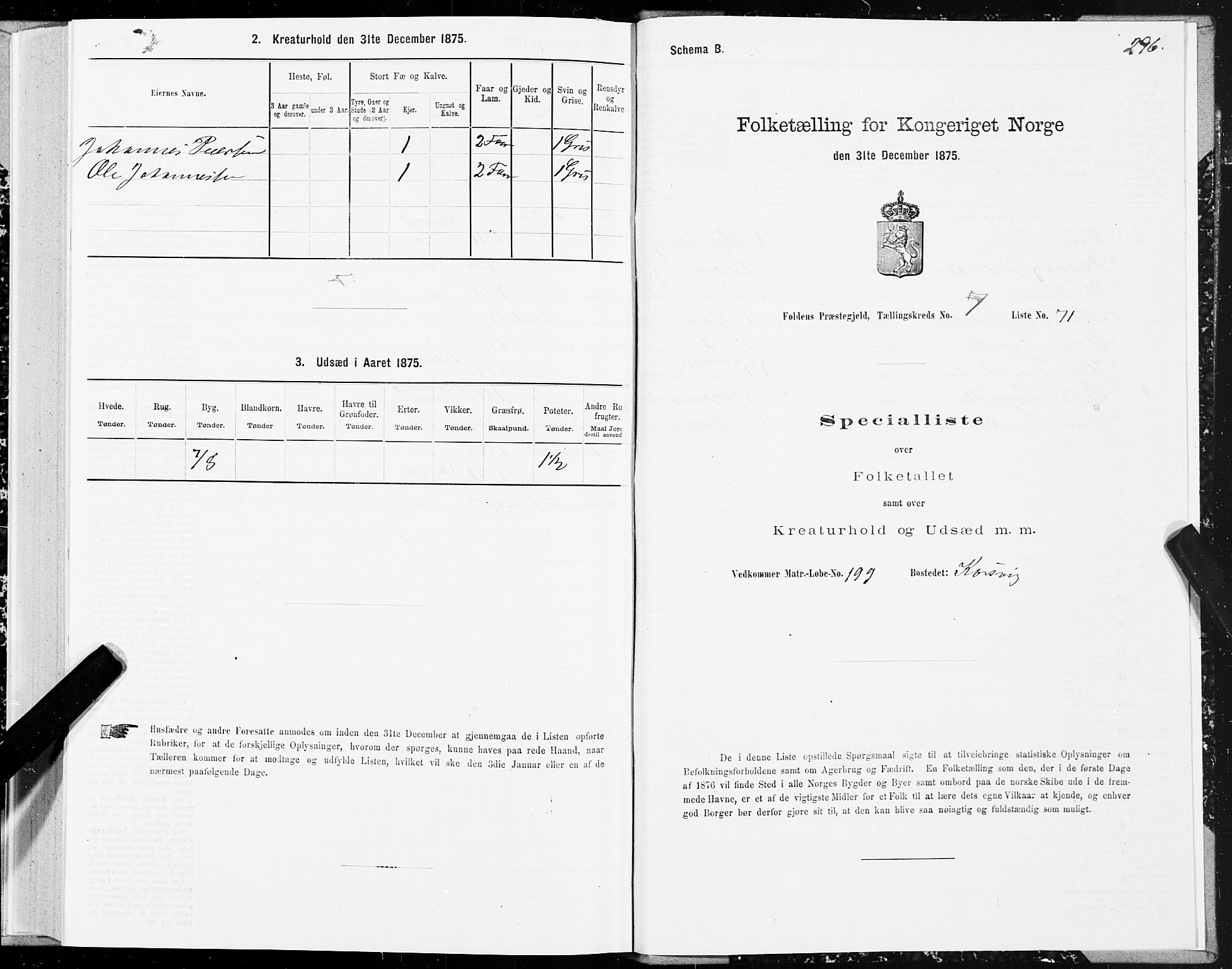 SAT, 1875 census for 1845P Folda, 1875, p. 2296