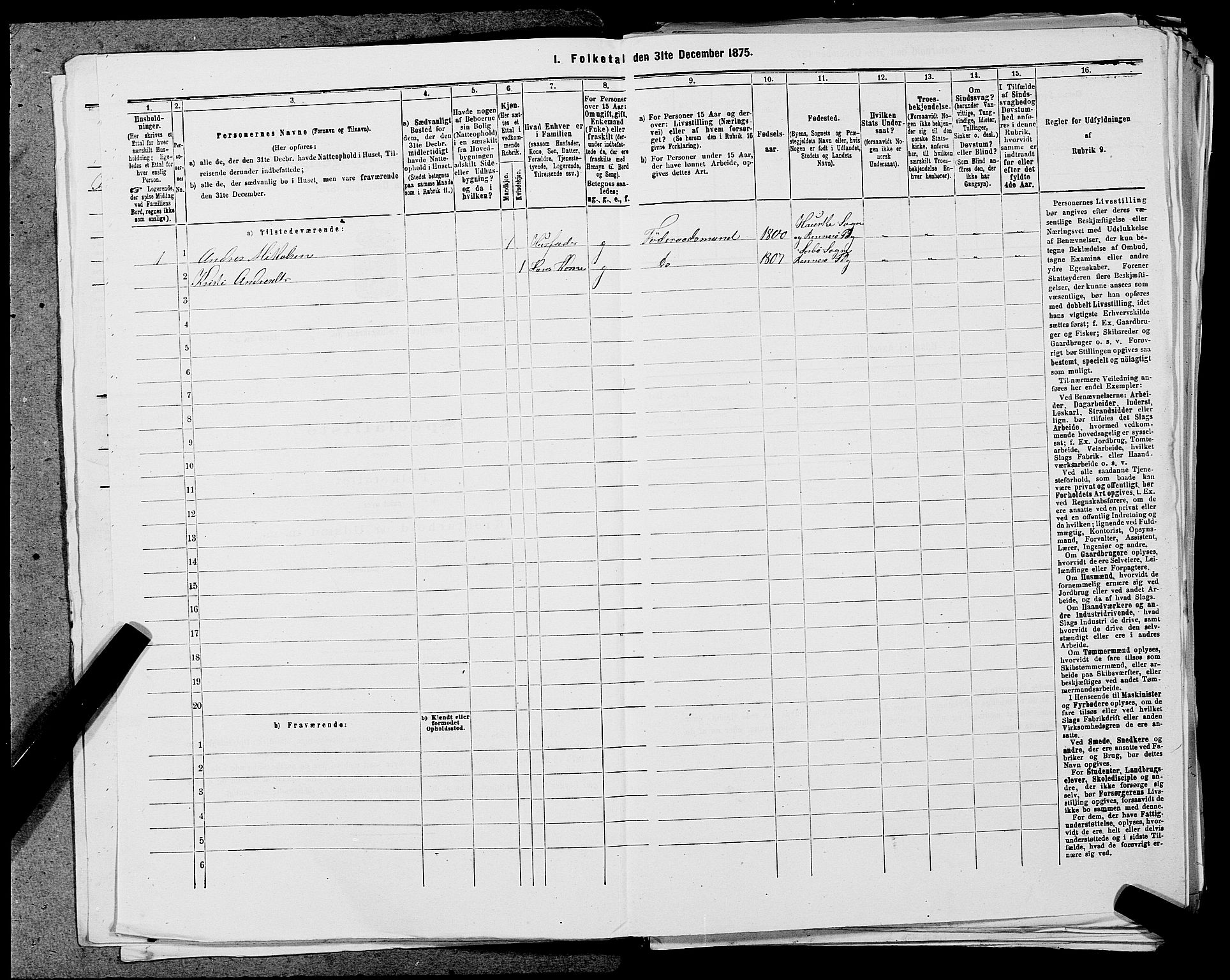 SAST, 1875 census for 1142P Rennesøy, 1875, p. 290