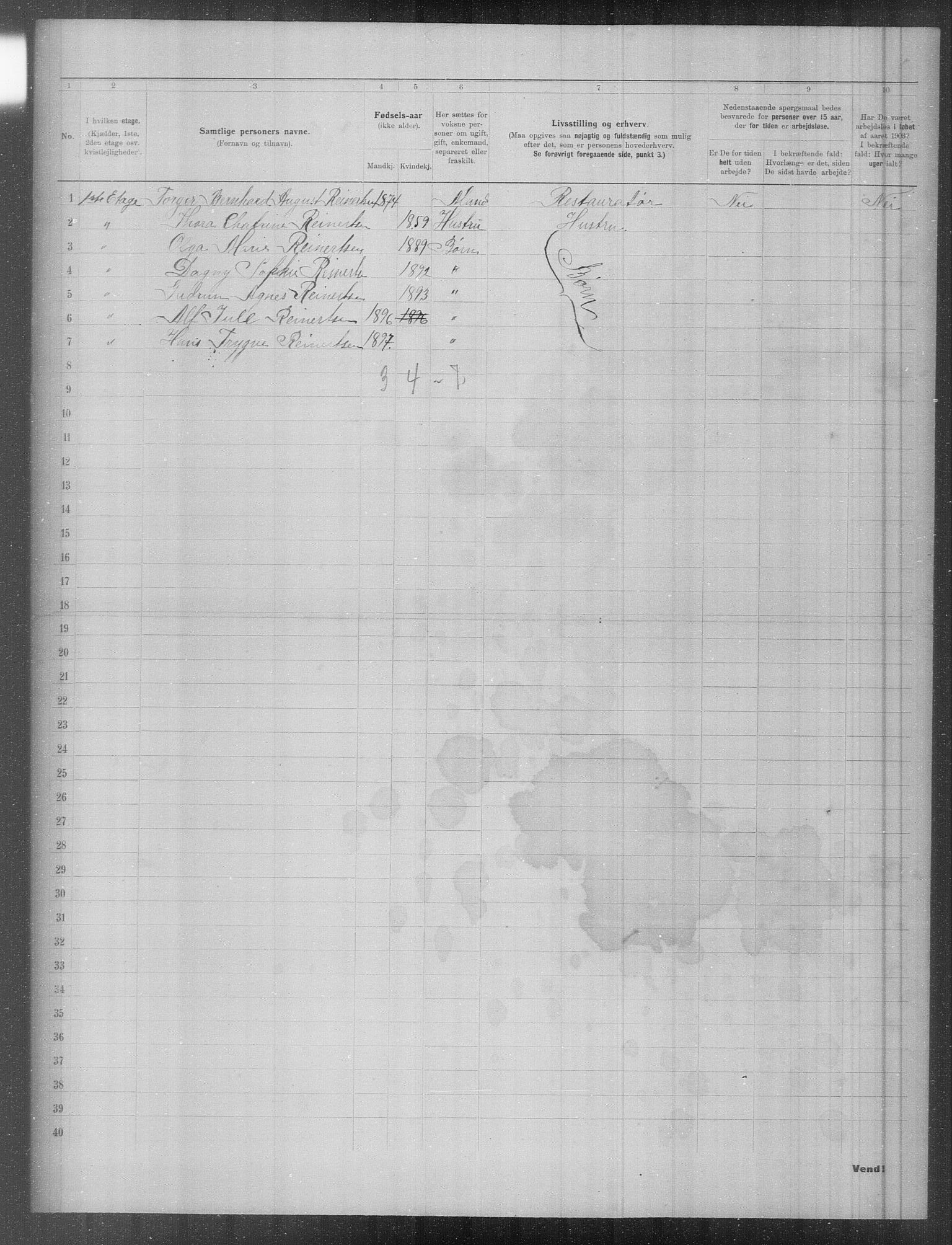 OBA, Municipal Census 1903 for Kristiania, 1903, p. 1233