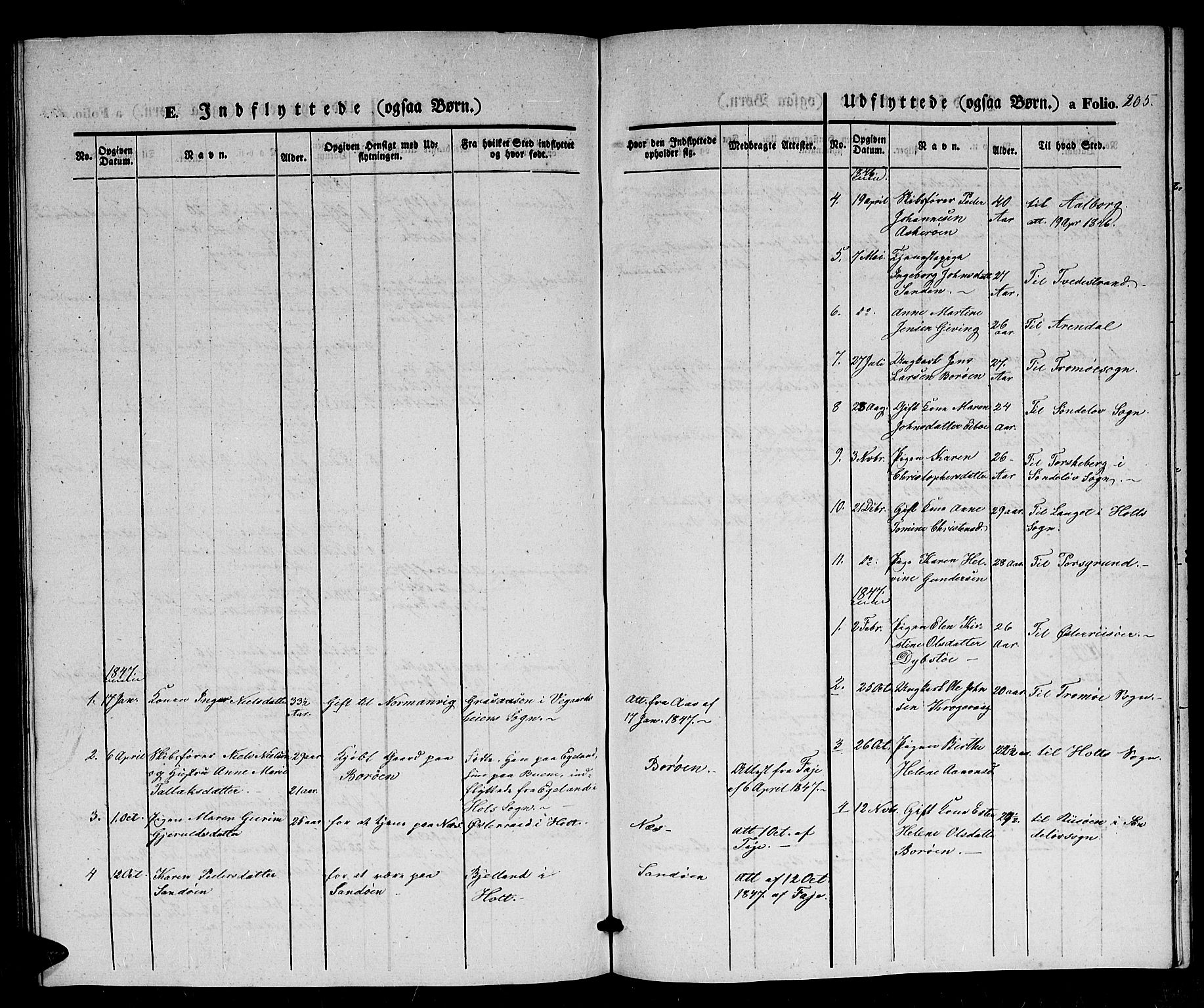 Dypvåg sokneprestkontor, AV/SAK-1111-0007/F/Fb/Fba/L0010: Parish register (copy) no. B 10, 1842-1857, p. 205