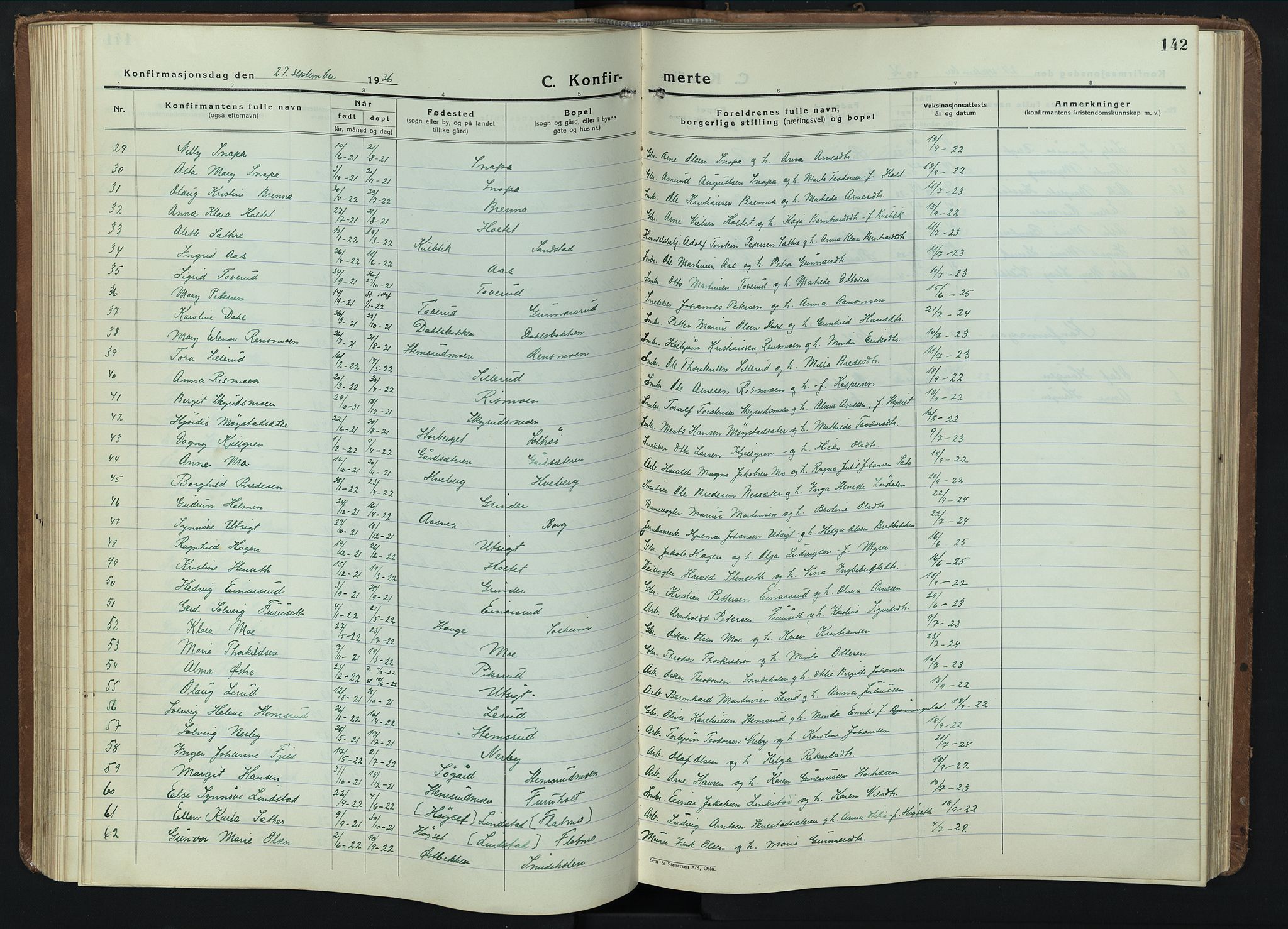 Grue prestekontor, AV/SAH-PREST-036/H/Ha/Hab/L0009: Parish register (copy) no. 9, 1935-1955, p. 142