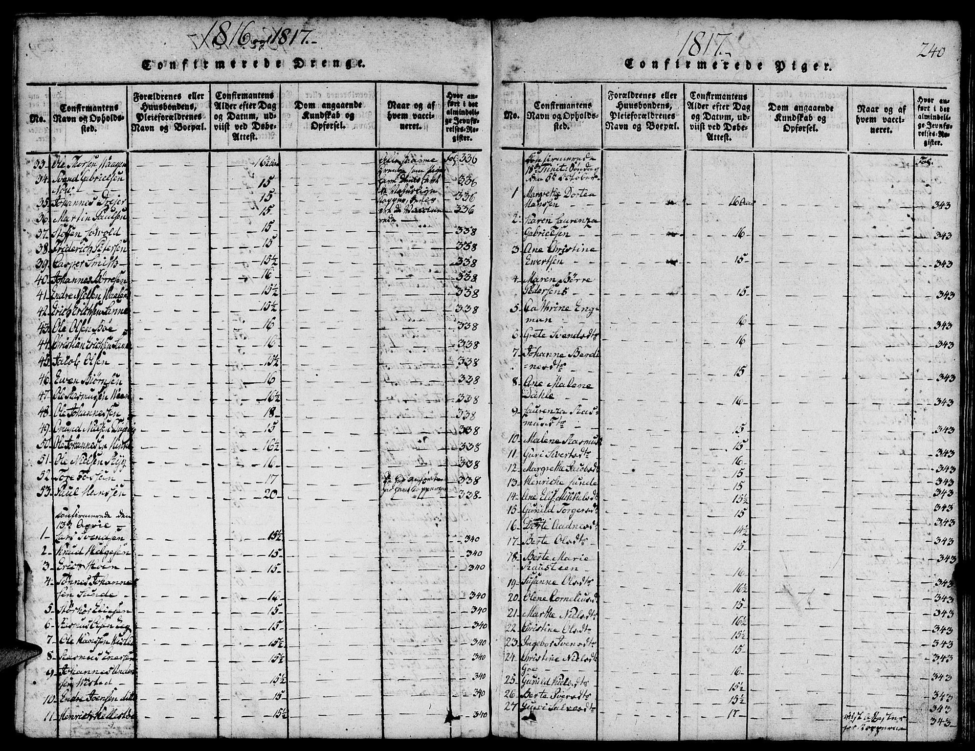 Domkirken sokneprestkontor, AV/SAST-A-101812/001/30/30BA/L0008: Parish register (official) no. A 8, 1816-1821, p. 240