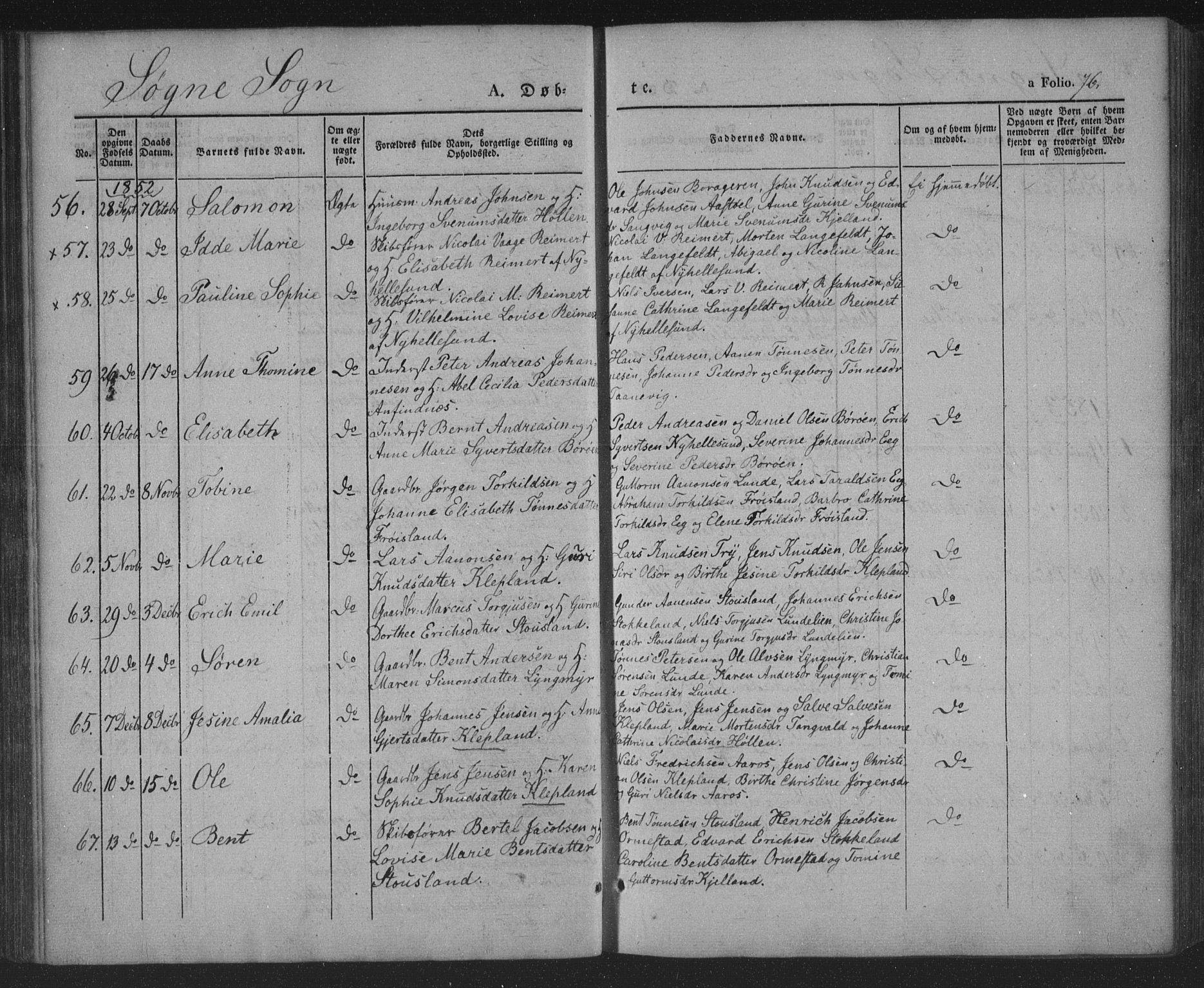 Søgne sokneprestkontor, AV/SAK-1111-0037/F/Fa/Fab/L0009: Parish register (official) no. A 9, 1838-1853, p. 76