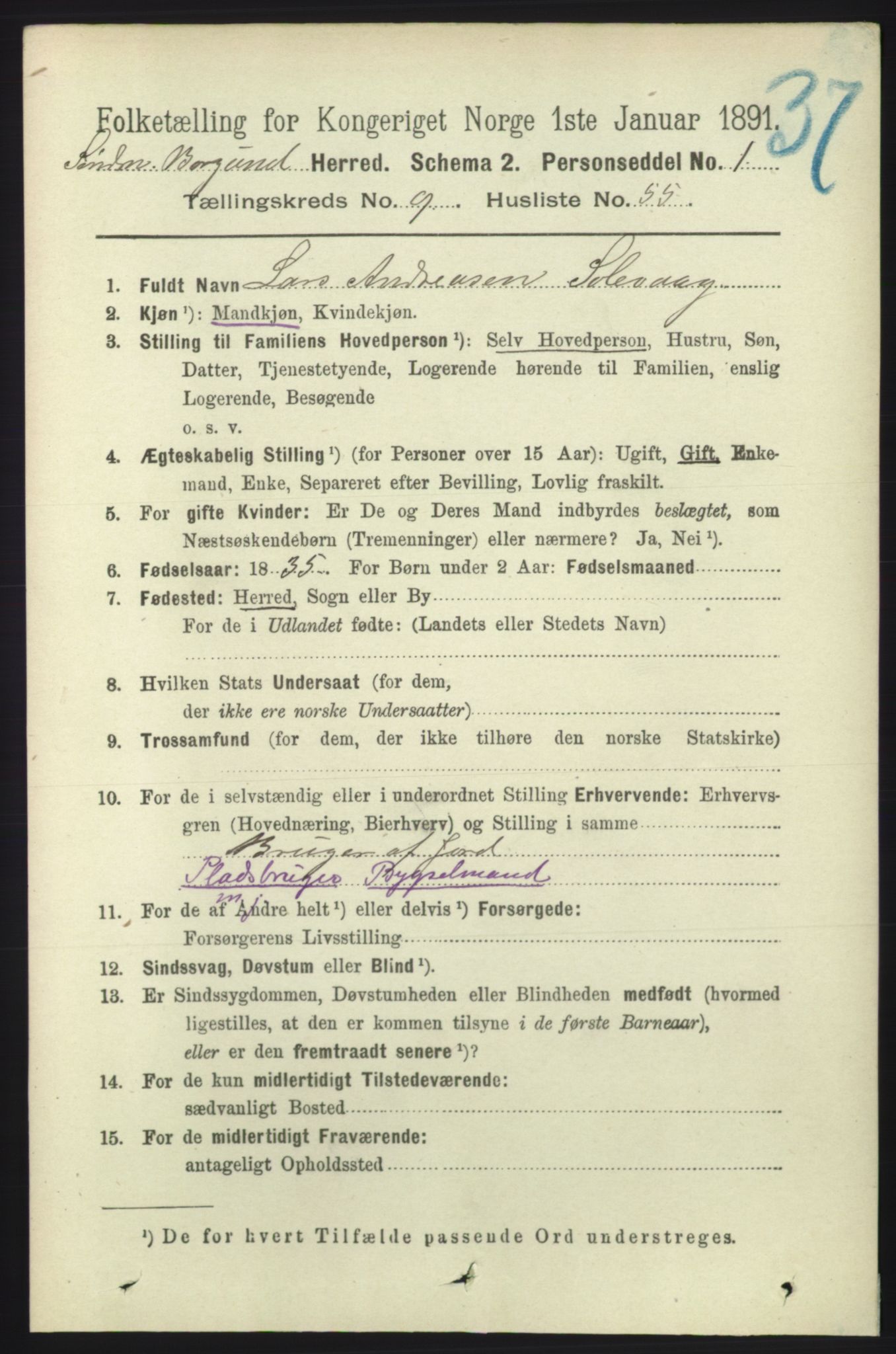 RA, 1891 census for 1531 Borgund, 1891, p. 2609