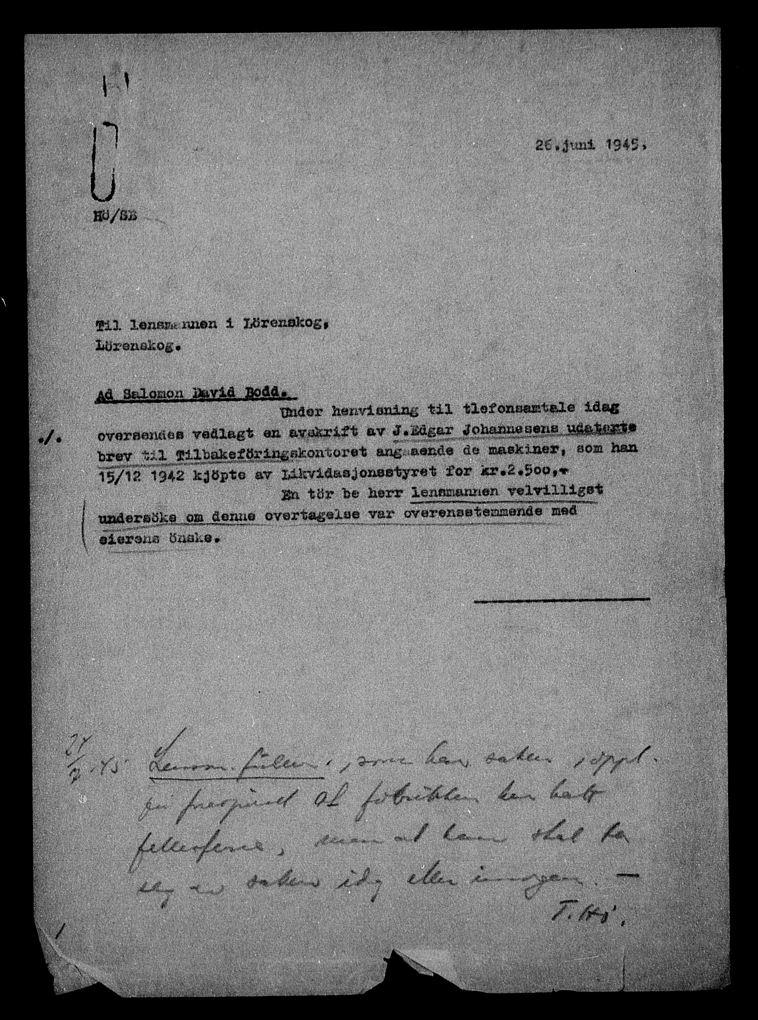 Justisdepartementet, Tilbakeføringskontoret for inndratte formuer, AV/RA-S-1564/H/Hc/Hcc/L0927: --, 1945-1947, p. 143
