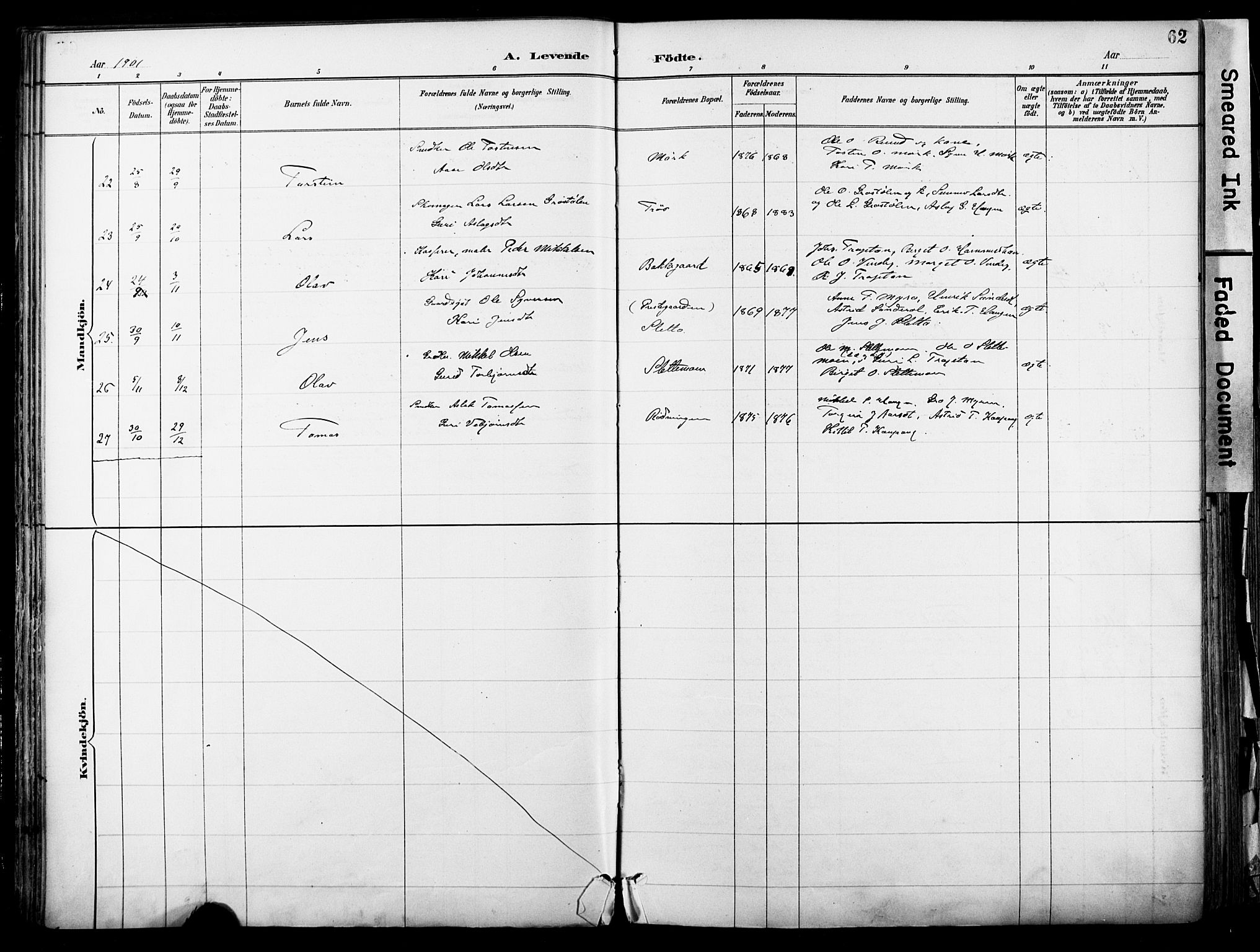 Hol kirkebøker, AV/SAKO-A-227/F/Fa/L0003: Parish register (official) no. I 3, 1887-1918, p. 62