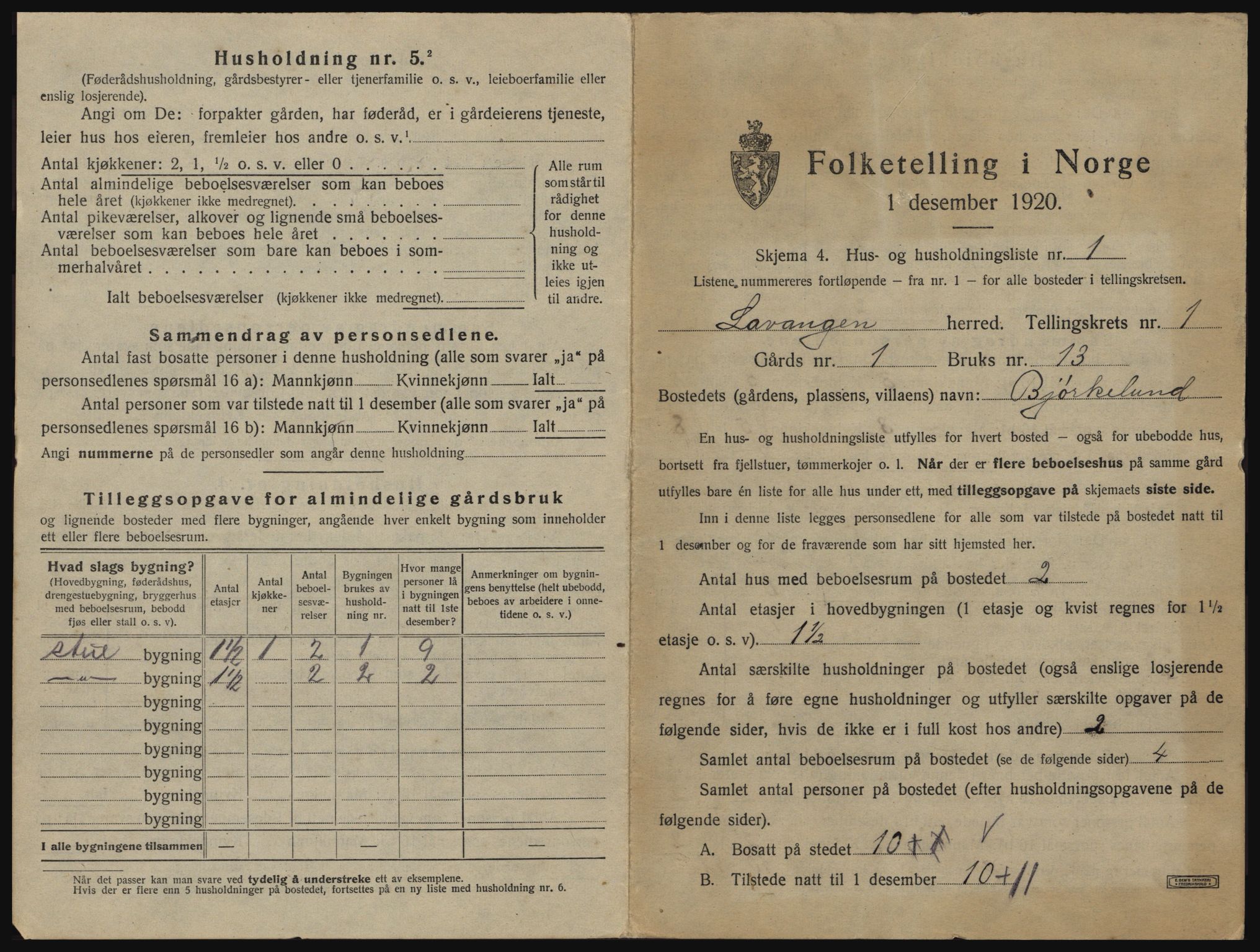 SATØ, 1920 census for Lavangen, 1920, p. 37