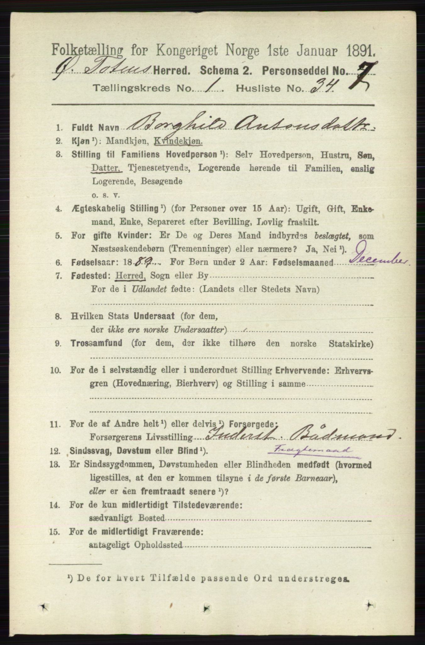 RA, 1891 census for 0528 Østre Toten, 1891, p. 351