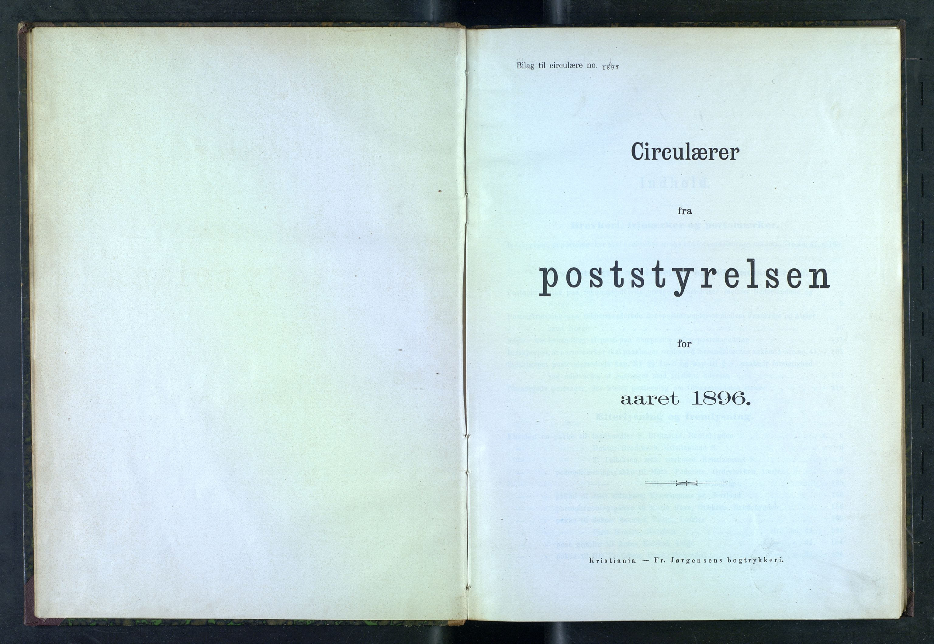 Norges Postmuseums bibliotek, NOPO/-/-/-: Sirkulærer fra Poststyrelsen, 1896