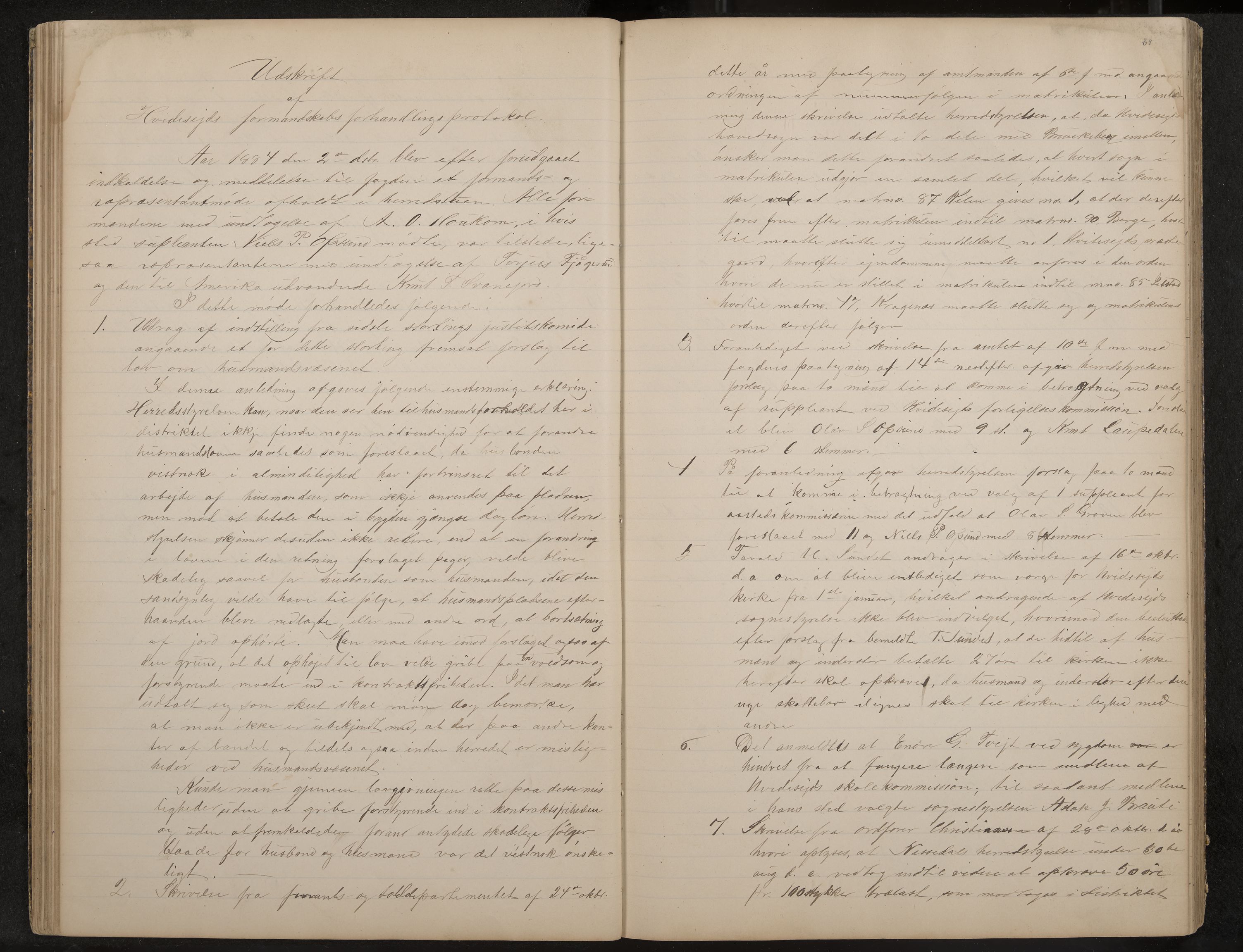 Kviteseid formannskap og sentraladministrasjon, IKAK/0829021/A/Aa/L0002: Utskrift av møtebok, 1882-1888, p. 34