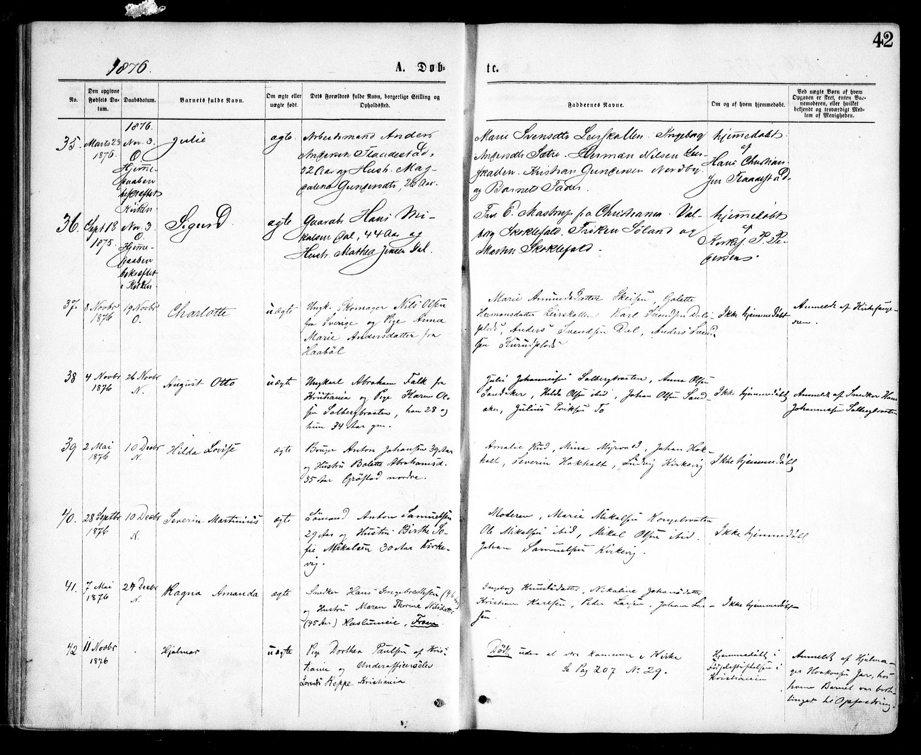 Nesodden prestekontor Kirkebøker, AV/SAO-A-10013/F/Fa/L0008: Parish register (official) no. I 8, 1869-1879, p. 42