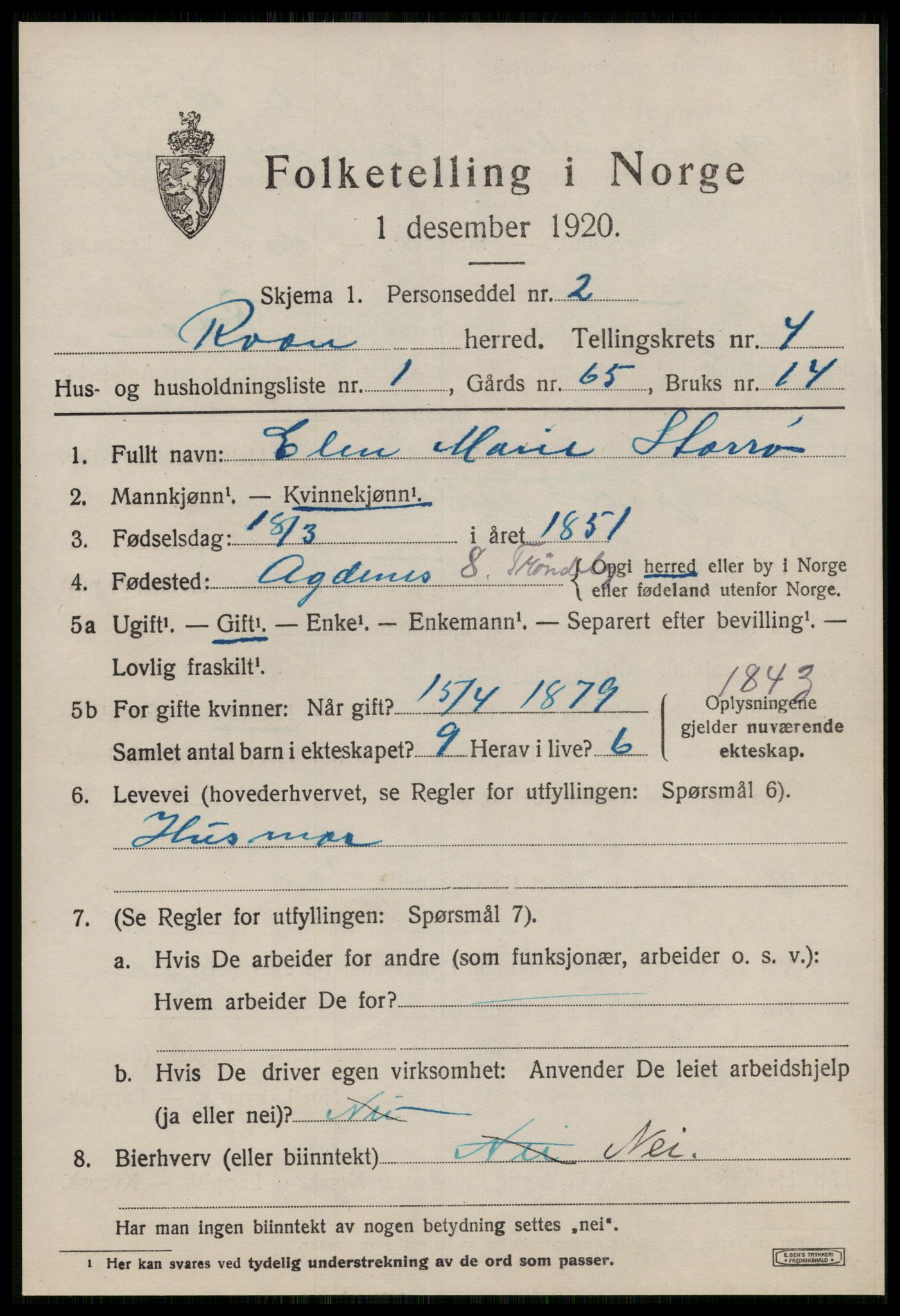 SAT, 1920 census for Roan, 1920, p. 2945