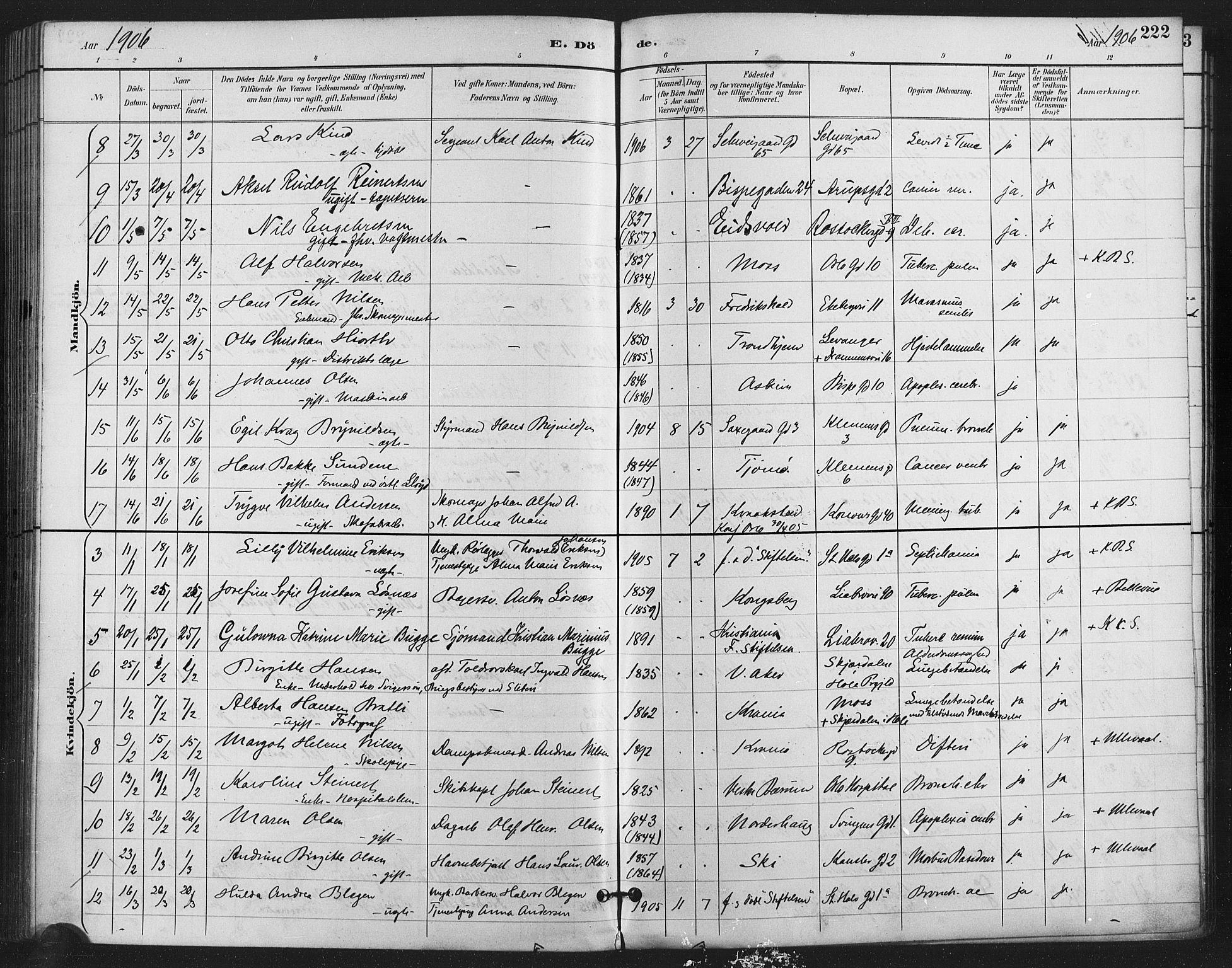 Gamlebyen prestekontor Kirkebøker, SAO/A-10884/F/Fa/L0009: Parish register (official) no. 9, 1888-1909, p. 222