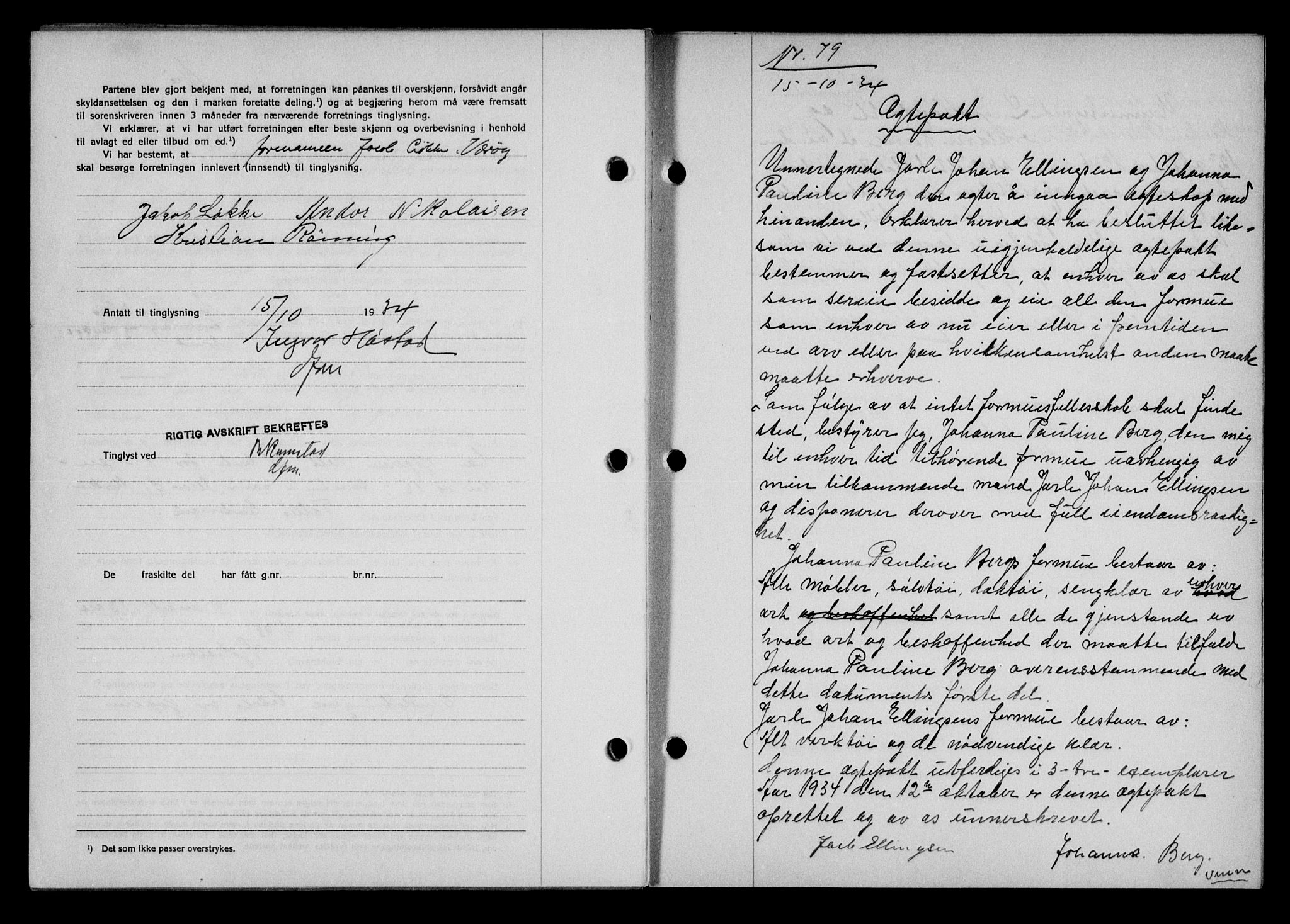 Lofoten sorenskriveri, SAT/A-0017/1/2/2C/L0030b: Mortgage book no. 30b, 1934-1934, Deed date: 15.10.1934
