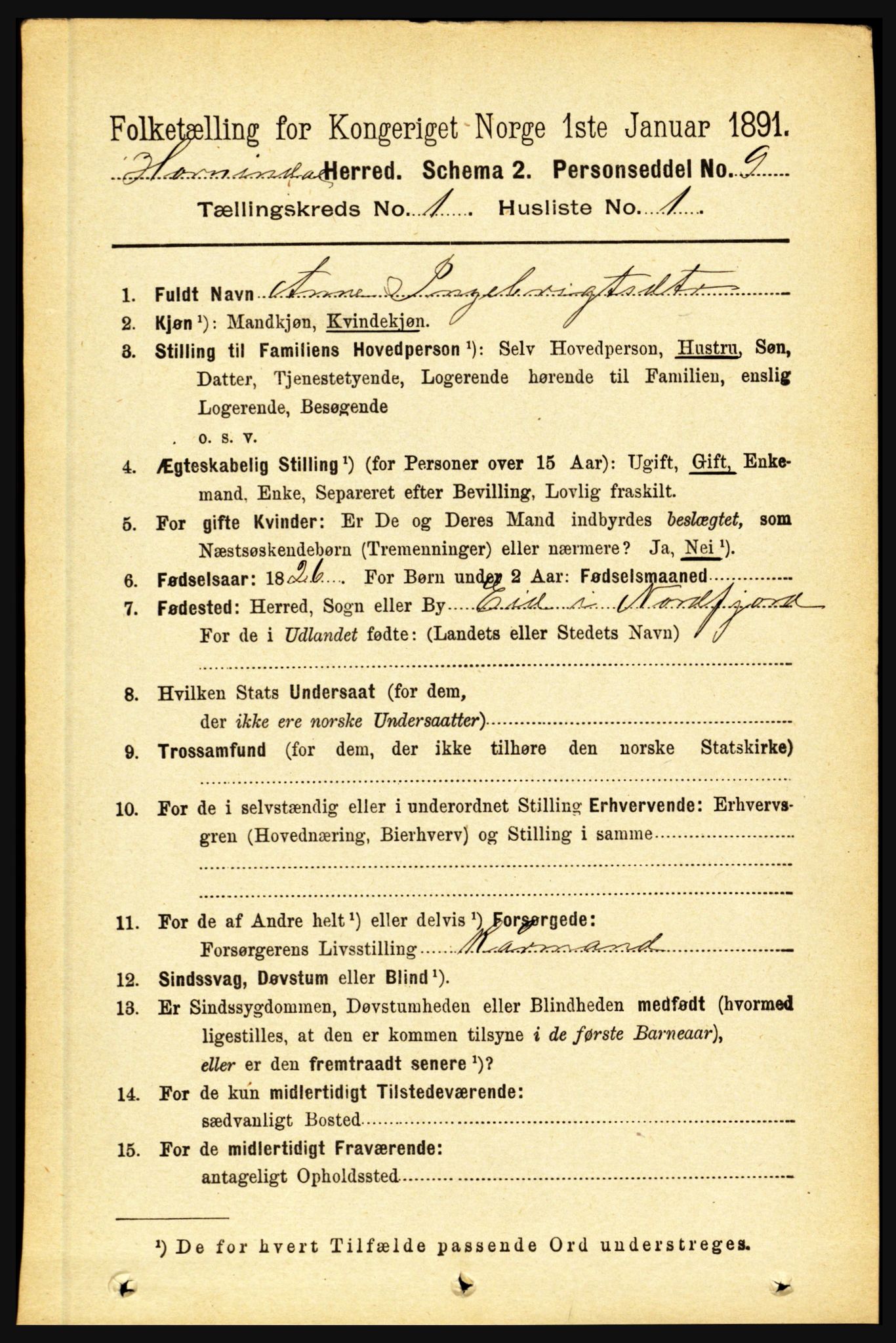 RA, 1891 census for 1444 Hornindal, 1891, p. 69