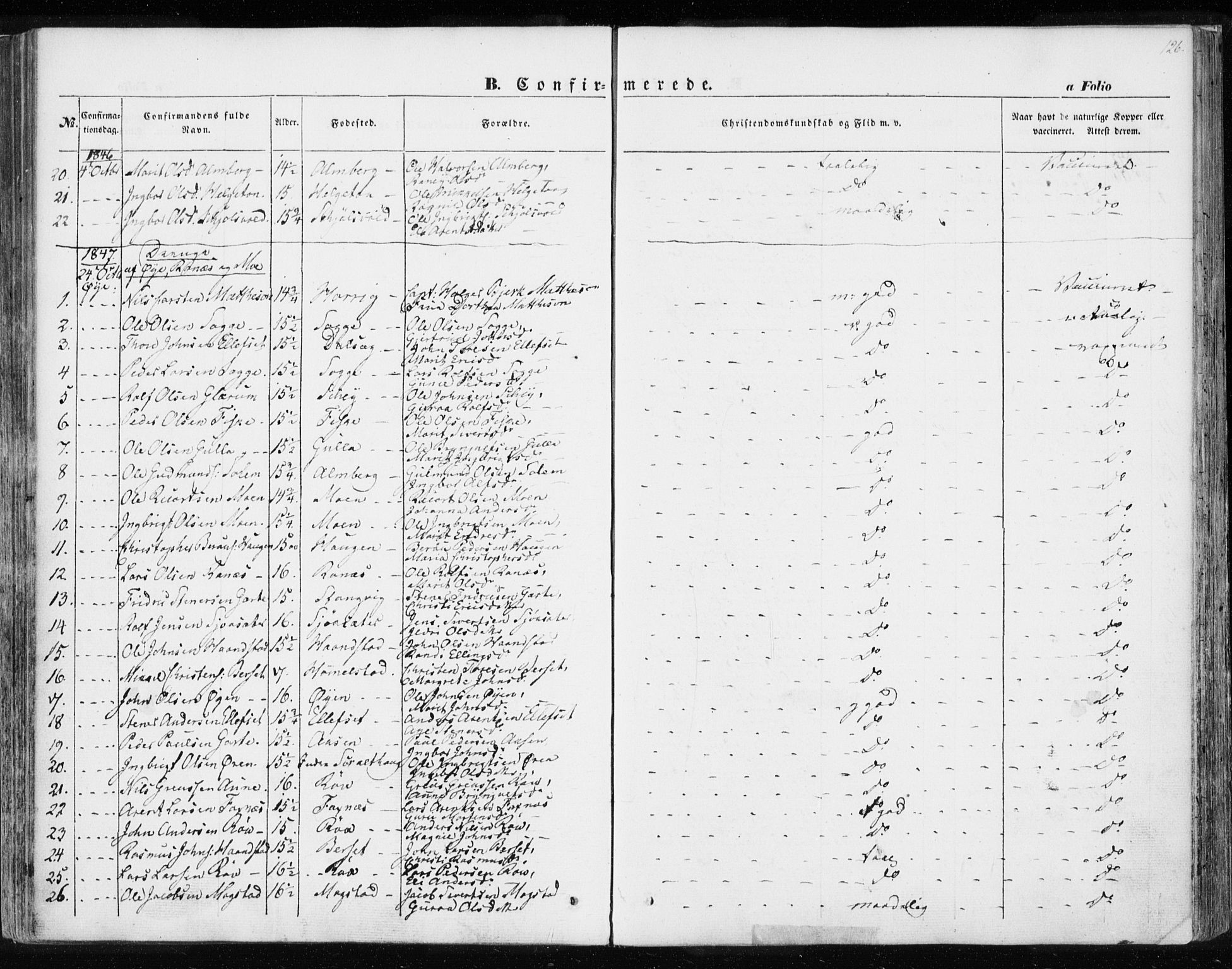 Ministerialprotokoller, klokkerbøker og fødselsregistre - Møre og Romsdal, SAT/A-1454/595/L1043: Parish register (official) no. 595A05, 1843-1851, p. 126