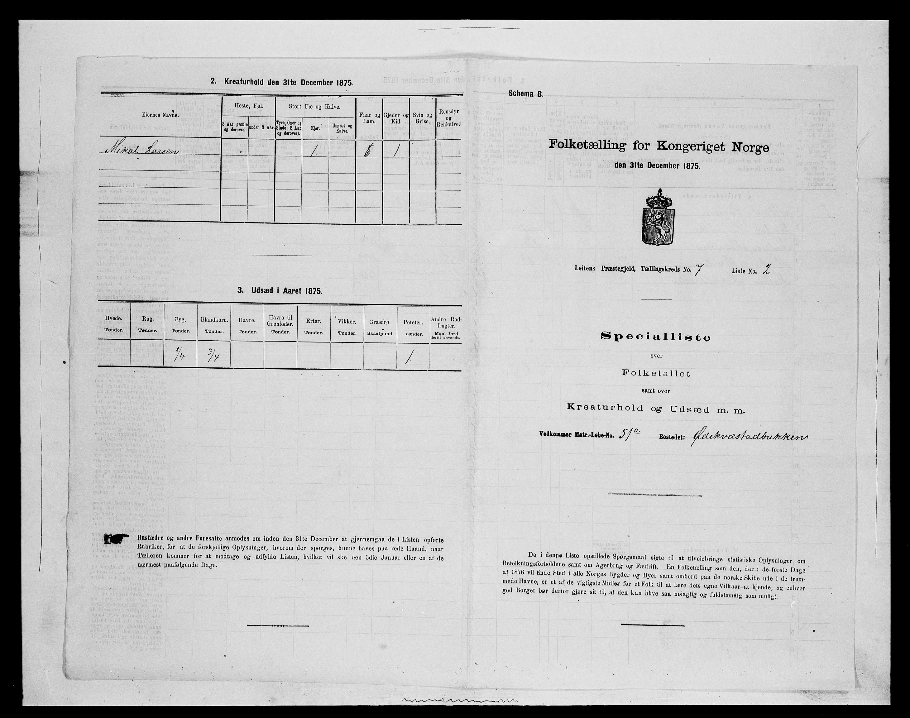 SAH, 1875 census for 0415P Løten, 1875, p. 1473