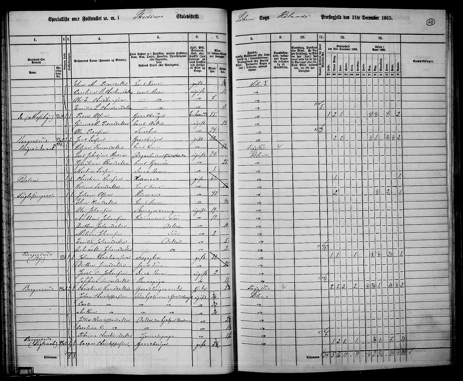 RA, 1865 census for Høland, 1865, p. 61