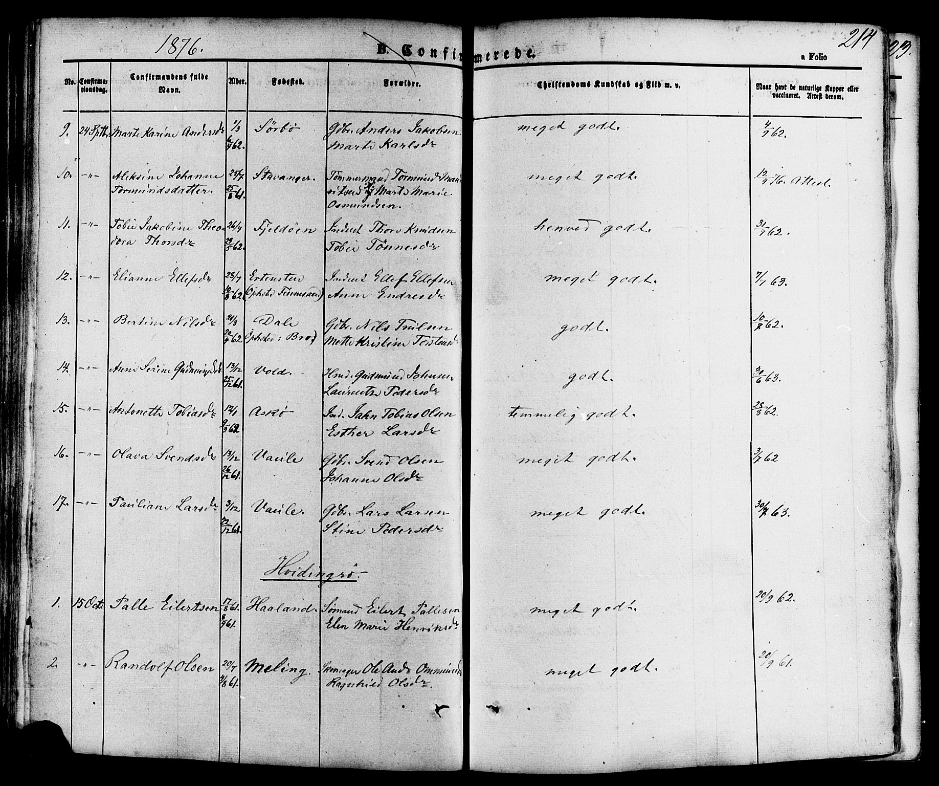 Rennesøy sokneprestkontor, AV/SAST-A -101827/H/Ha/Haa/L0006: Parish register (official) no. A 6, 1860-1878, p. 214