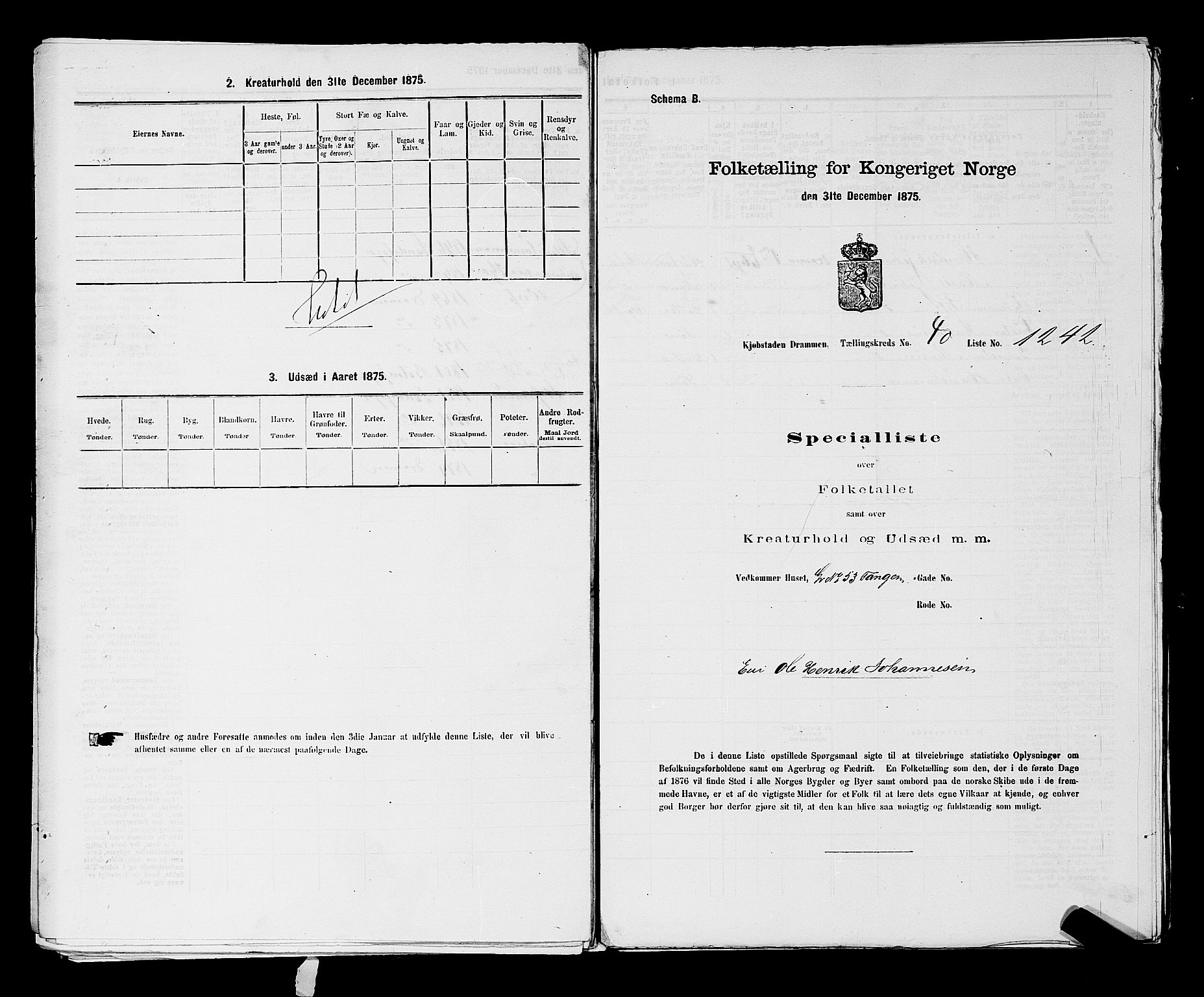 SAKO, 1875 census for 0602 Drammen, 1875, p. 3415