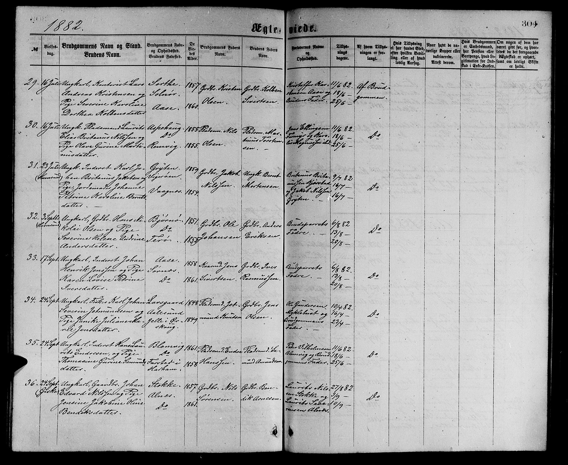 Ministerialprotokoller, klokkerbøker og fødselsregistre - Møre og Romsdal, AV/SAT-A-1454/528/L0429: Parish register (copy) no. 528C10, 1872-1886, p. 304