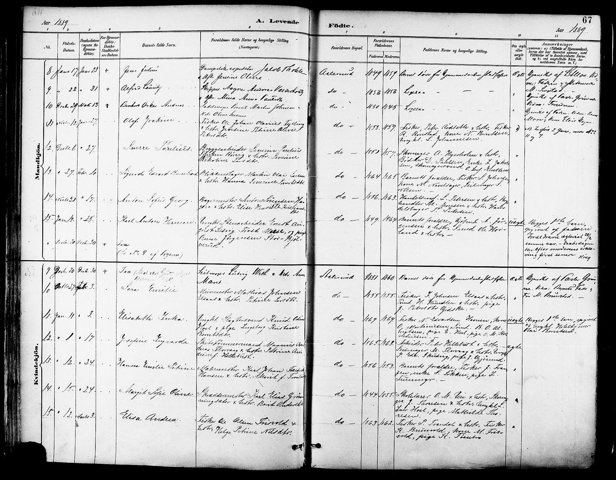 Ministerialprotokoller, klokkerbøker og fødselsregistre - Møre og Romsdal, AV/SAT-A-1454/529/L0455: Parish register (official) no. 529A05, 1885-1893, p. 67