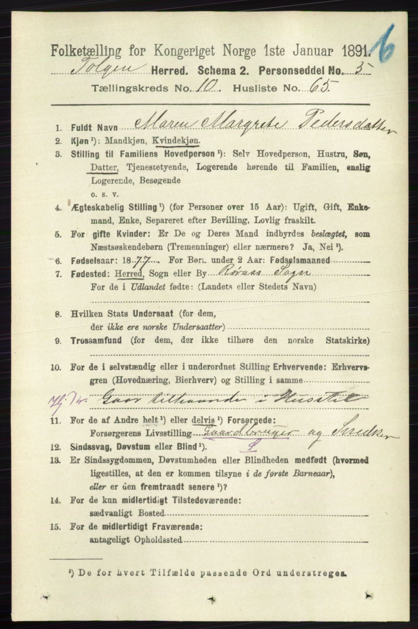 RA, 1891 census for 0436 Tolga, 1891, p. 3051