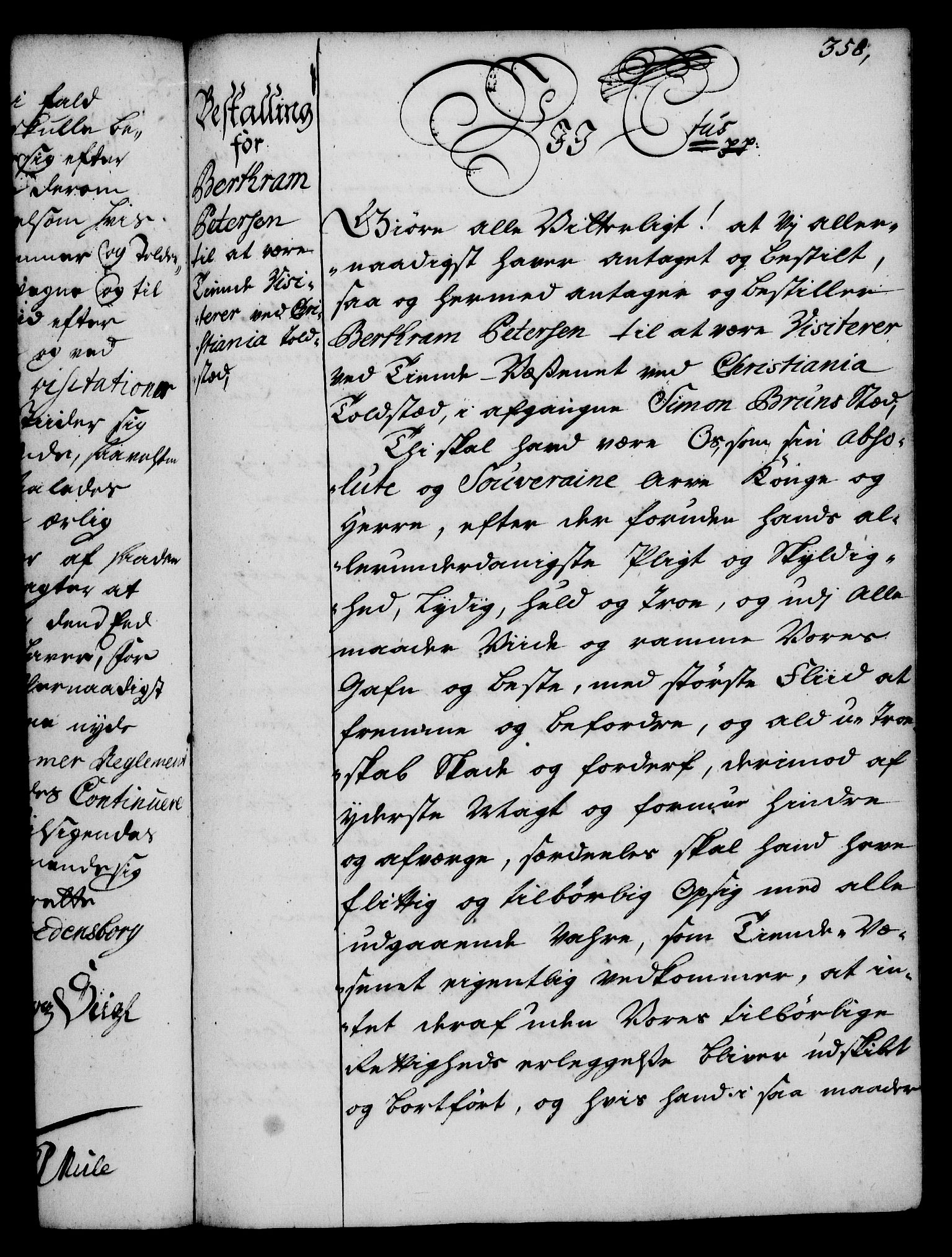 Rentekammeret, Kammerkanselliet, RA/EA-3111/G/Gg/Gge/L0002: Norsk bestallingsprotokoll med register (merket RK 53.26), 1730-1744, p. 358