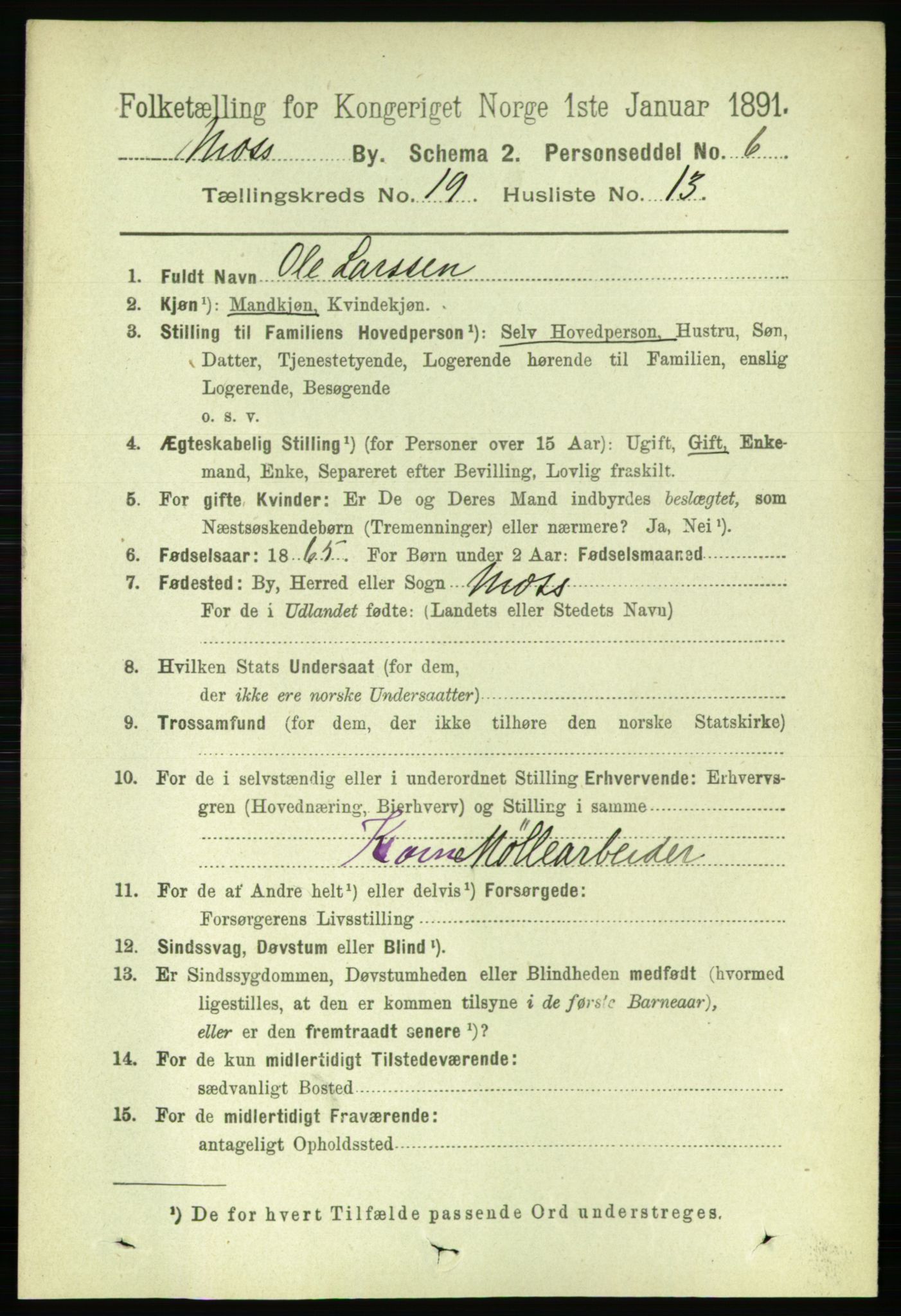 RA, 1891 census for 0104 Moss, 1891, p. 8745