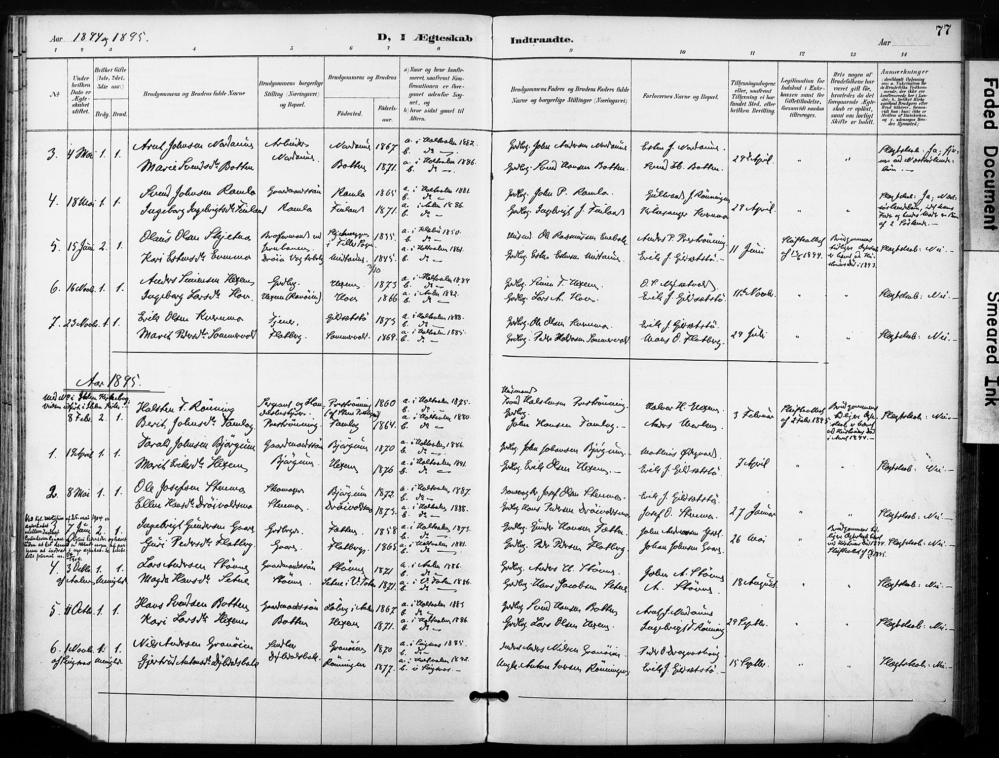 Ministerialprotokoller, klokkerbøker og fødselsregistre - Sør-Trøndelag, SAT/A-1456/685/L0973: Parish register (official) no. 685A10, 1891-1907, p. 77