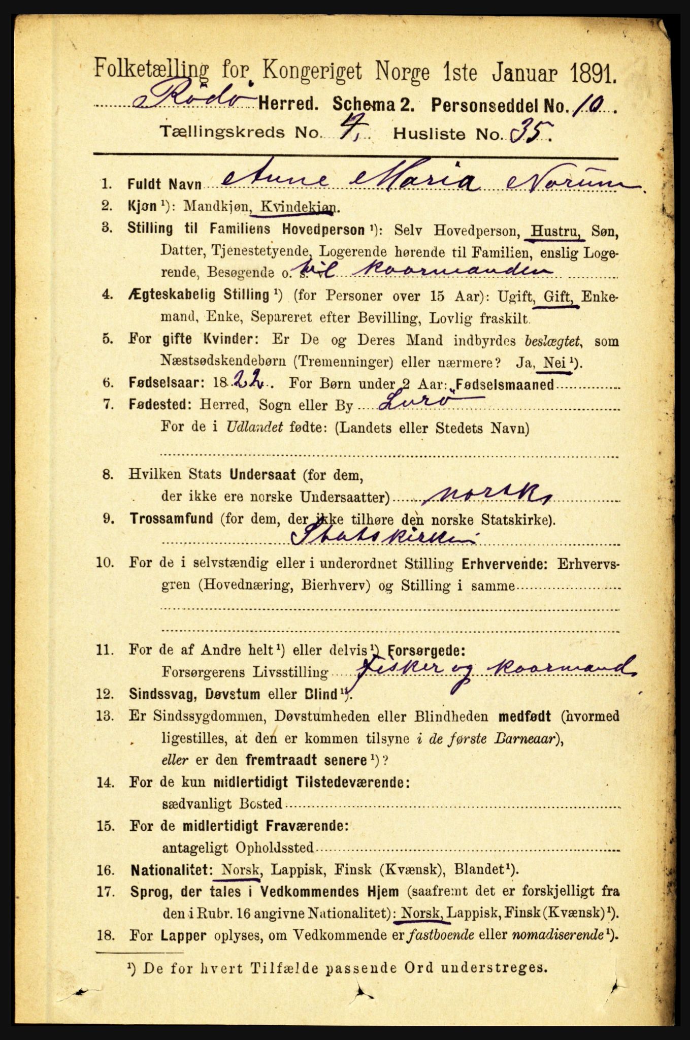 RA, 1891 census for 1836 Rødøy, 1891, p. 1862